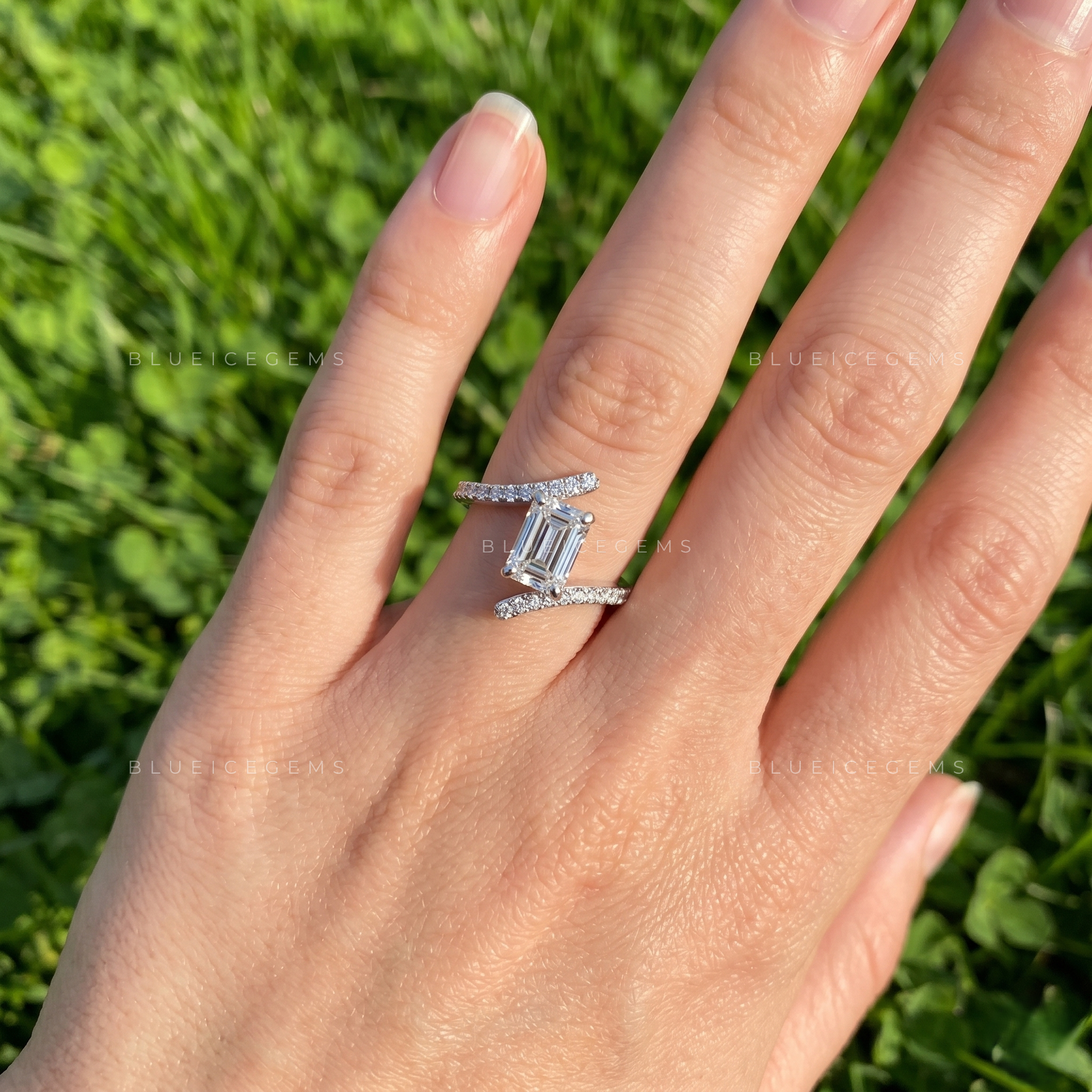 Architectural Elegance Emerald Cut Bypass Accent Anniversary Ring