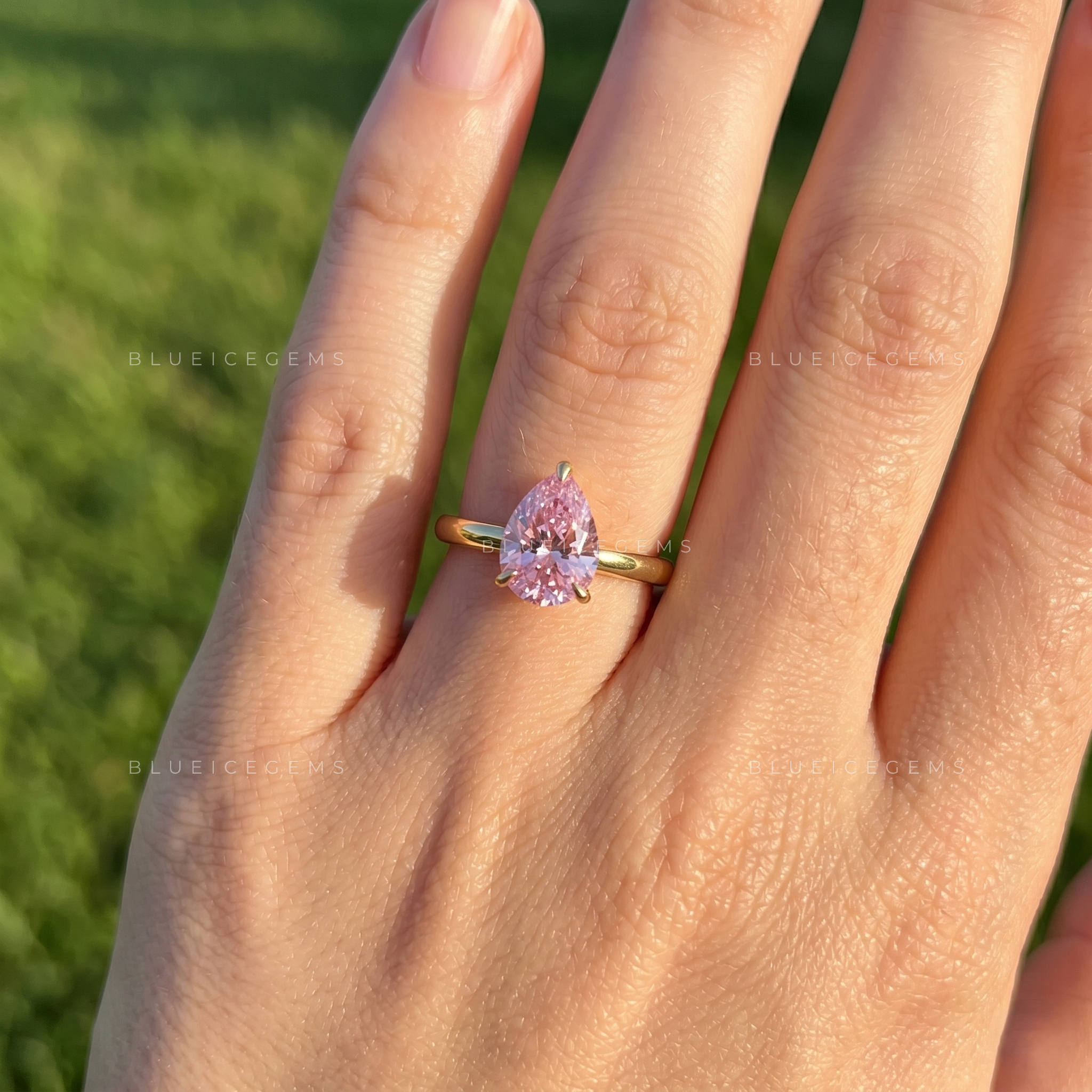 The "Blush Radiance" Pear Solitaire: A Dreamy Pink Statement