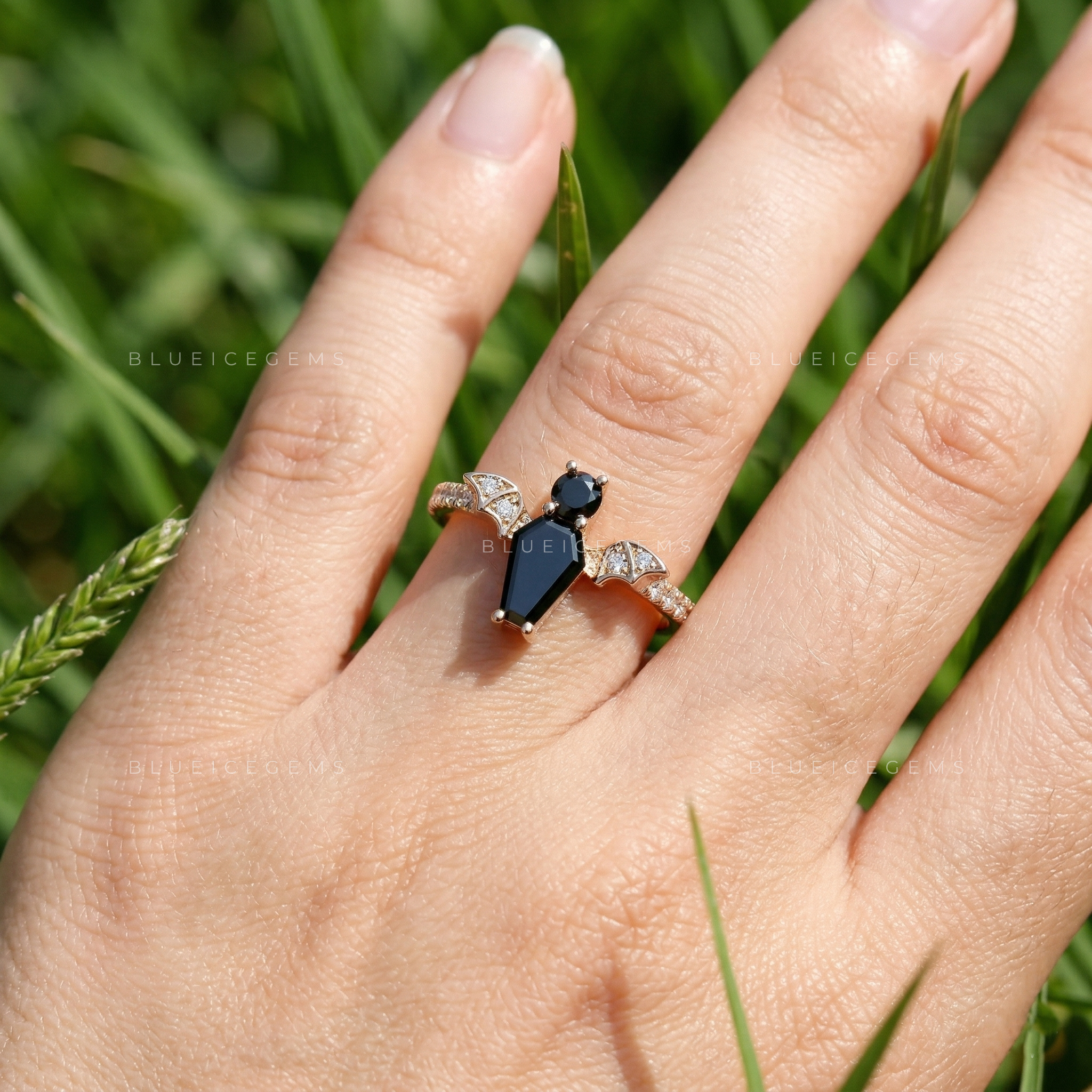 Midnight Noir Coffin & Round Cut Black Diamond Toi et Moi Ring