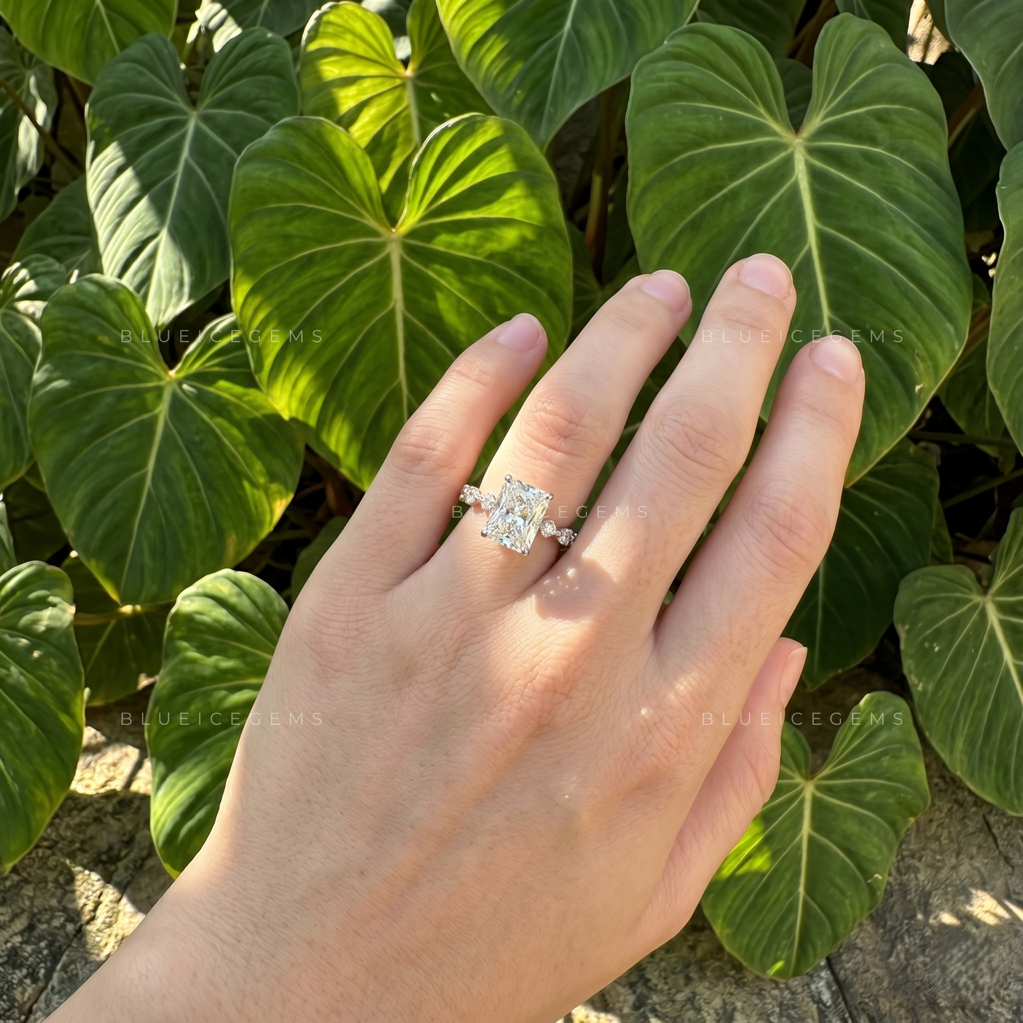 Exquisite Brilliance Radiant Cut Pavé Engagement Ring with Marquise Accents