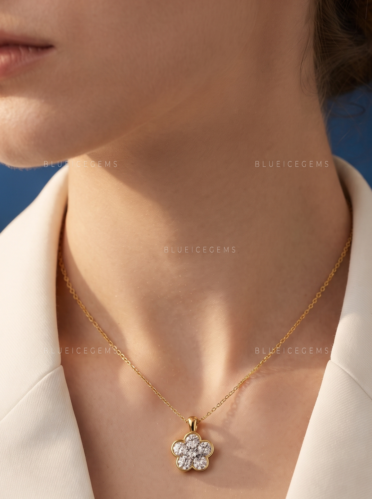 Flower Shape Bezel Set Diamond Pendant