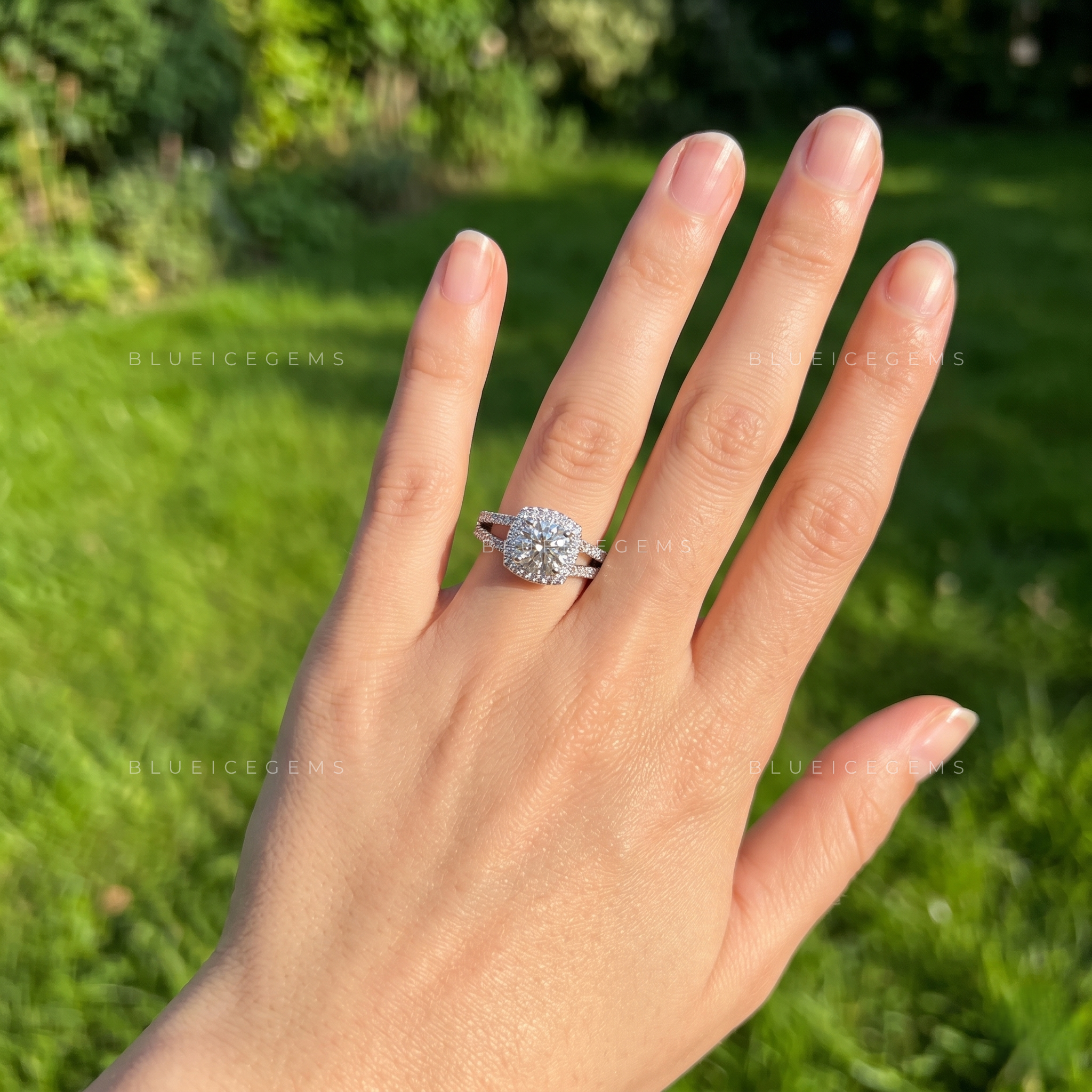 Majestic Brilliance Round Cut Halo Split Shank Statement Engagement Ring
