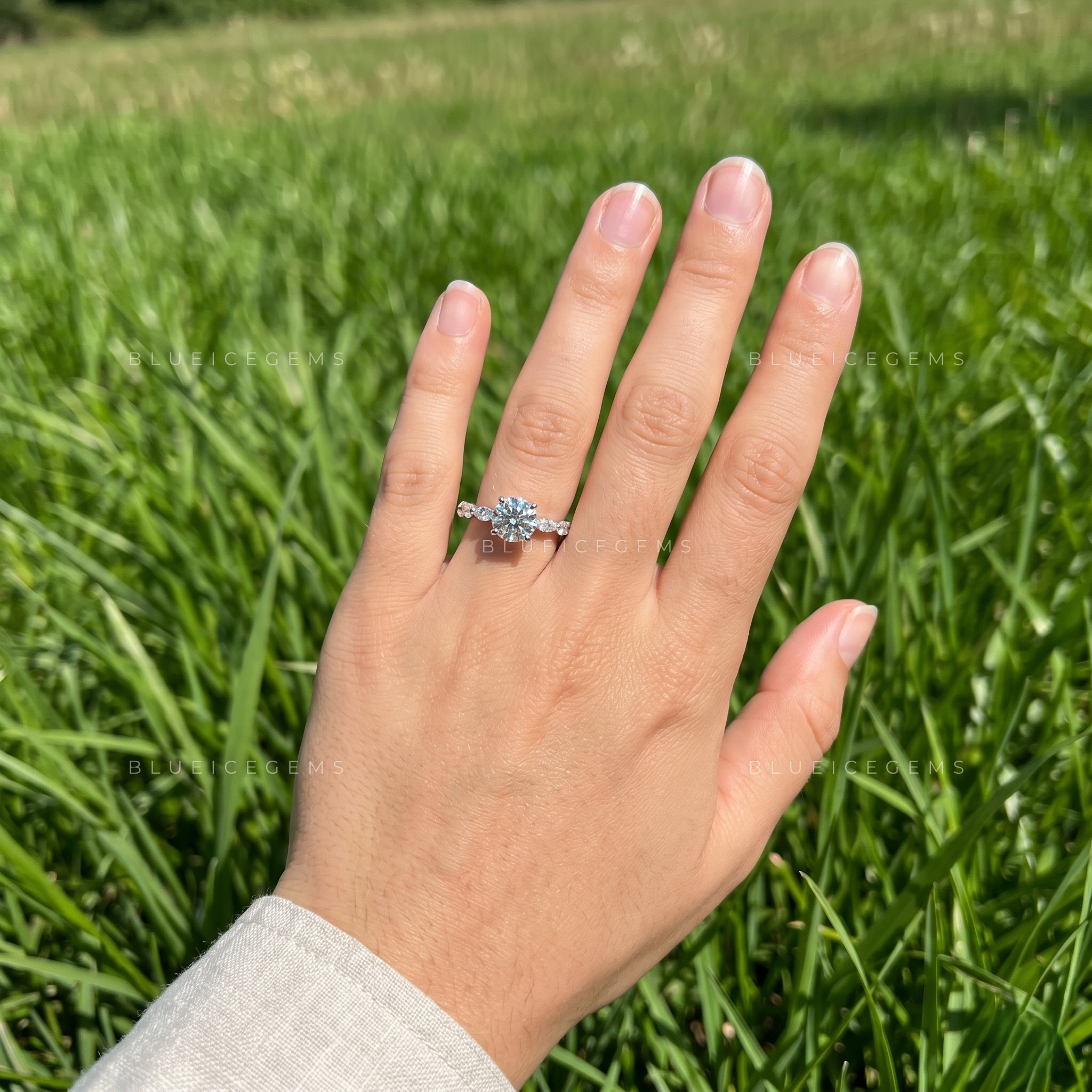 Classic Radiance Round Brilliant Cut Solitaire Engagement Ring with Marquise and Round Bubble Band