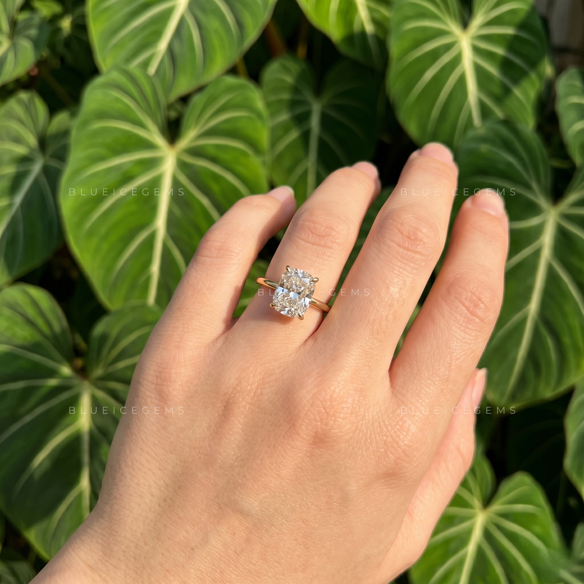 Elongated Cushion Cut Four Claw Solitaire Engagement Ring