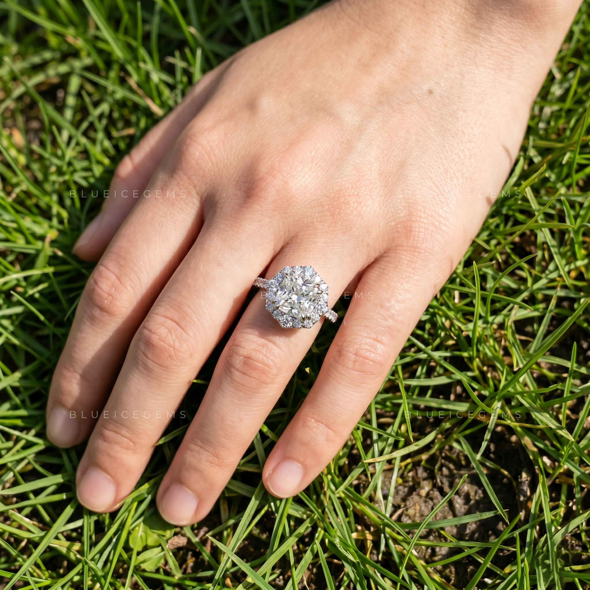 Radiant Allure Cushion Cut Pave Accent Engagement Ring