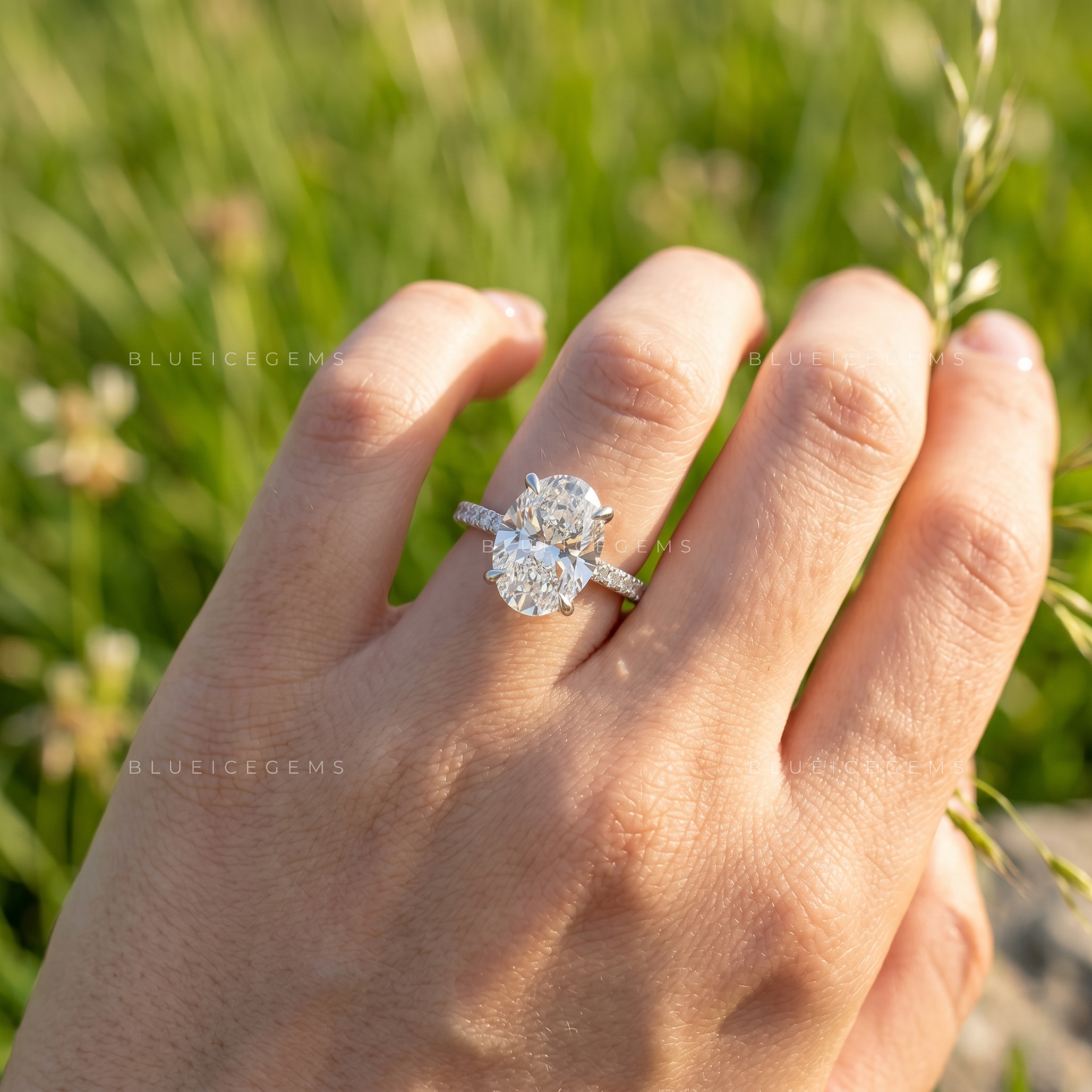 Enchanted Blossom Oval Brilliant Cut Pavé Accent Statement Ring