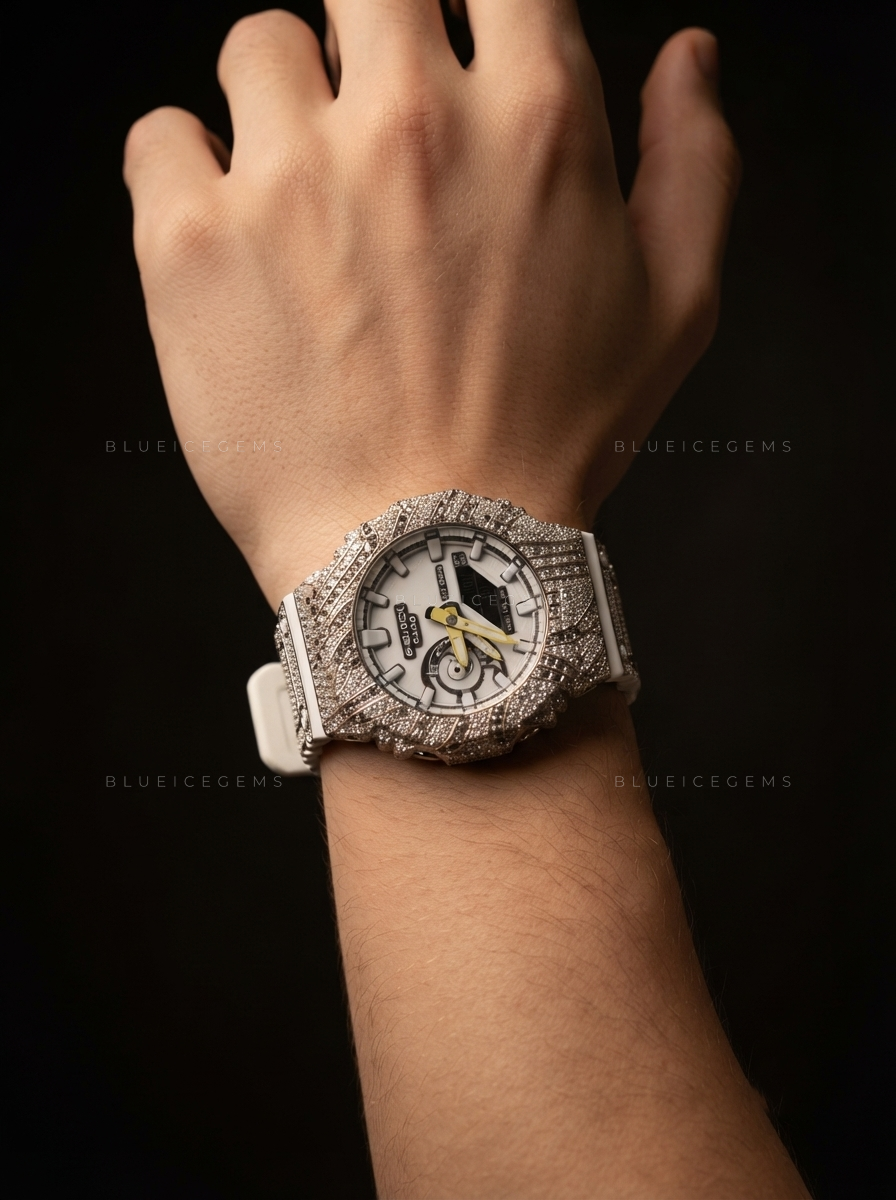 Arctic Noir Bust Down Watch – Hand-Set Moissanite