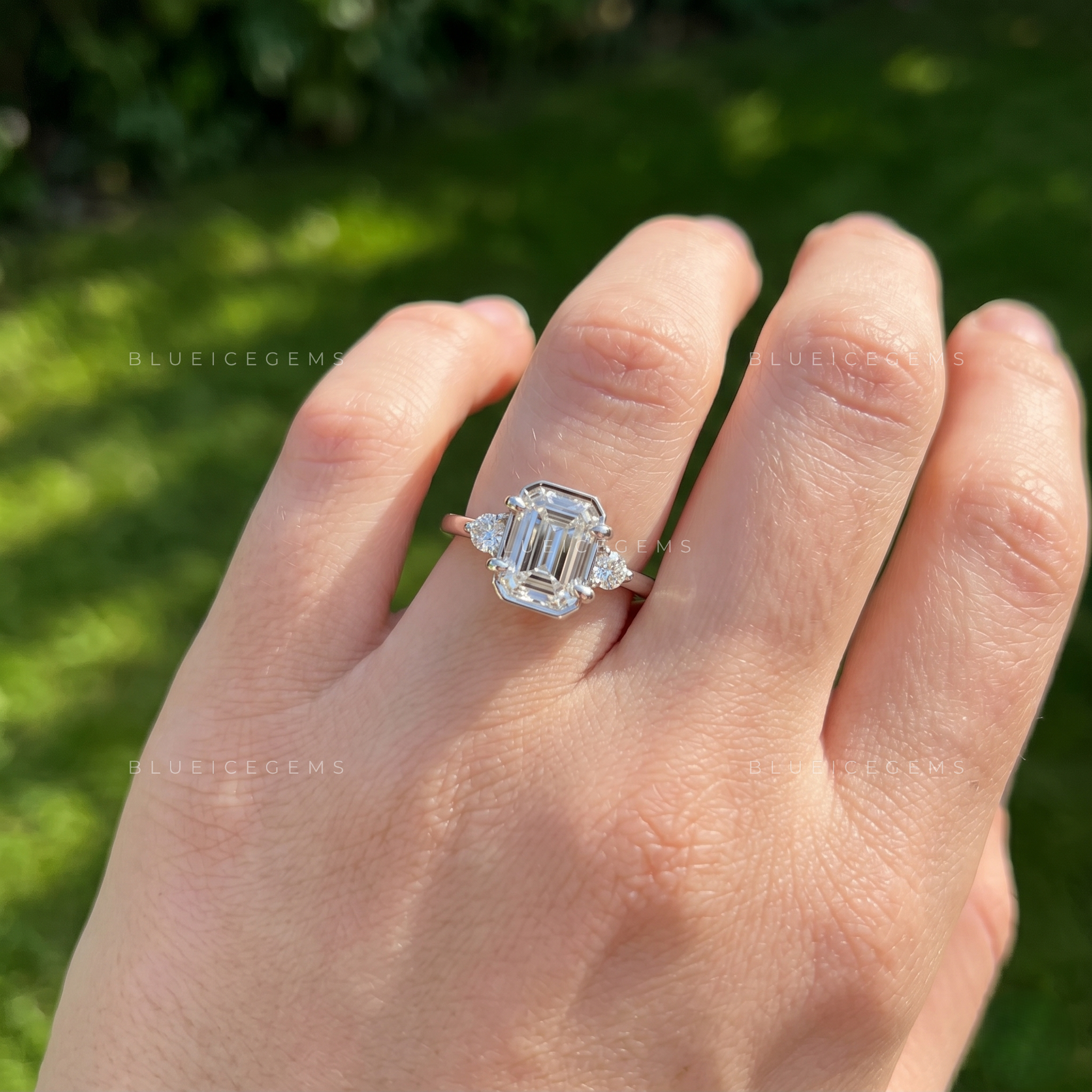 Sophisticated Allure Emerald Cut Two Stone Accent Engagement Ring