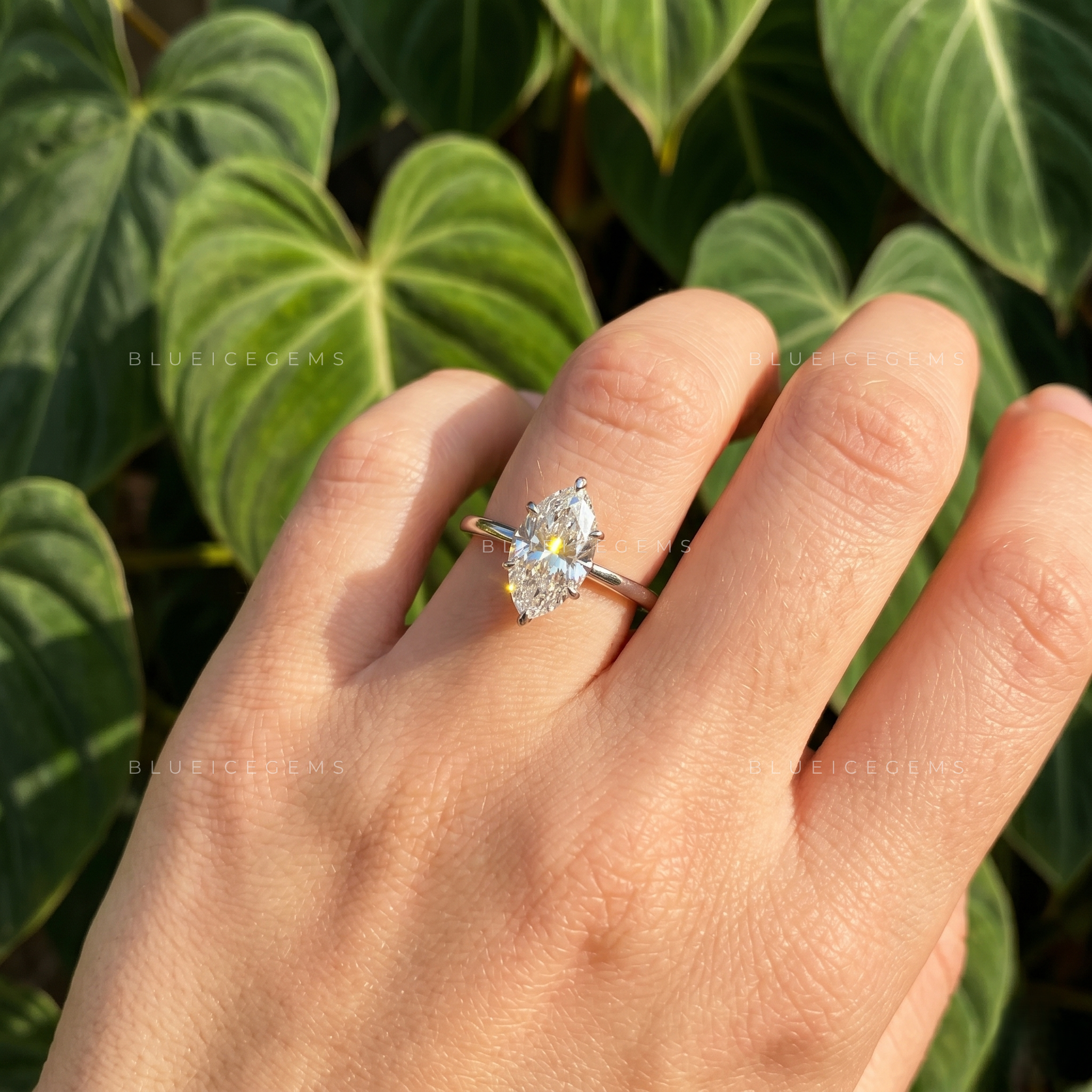 Marquise Cut Hidden Halo Solitaire Engagement Ring
