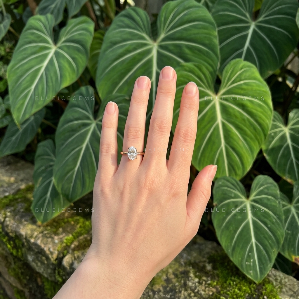 Whispering Sparkle Oval Cut Hidden Halo Solitaire Engagement Ring