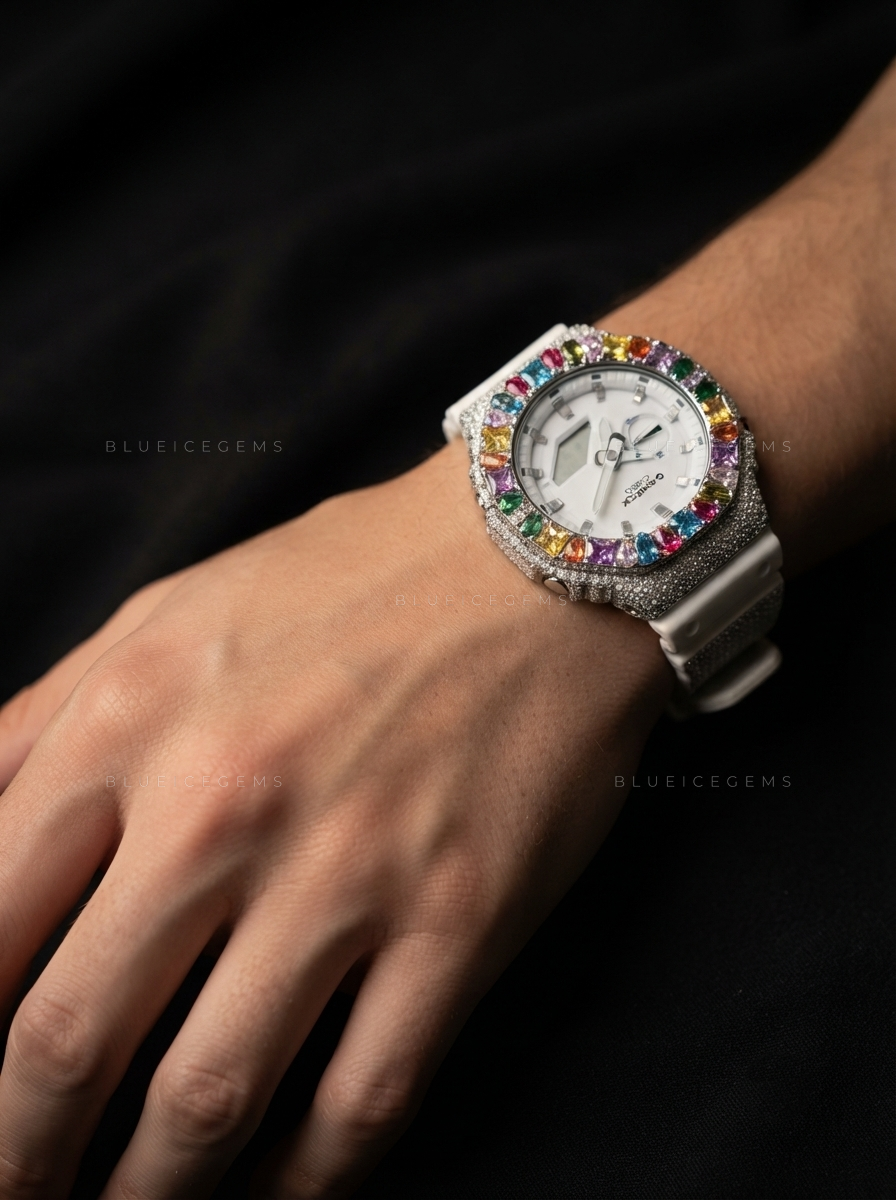 Prism Royale Rainbow Iced Watch – 8.455 CT Multicolor Moissanite