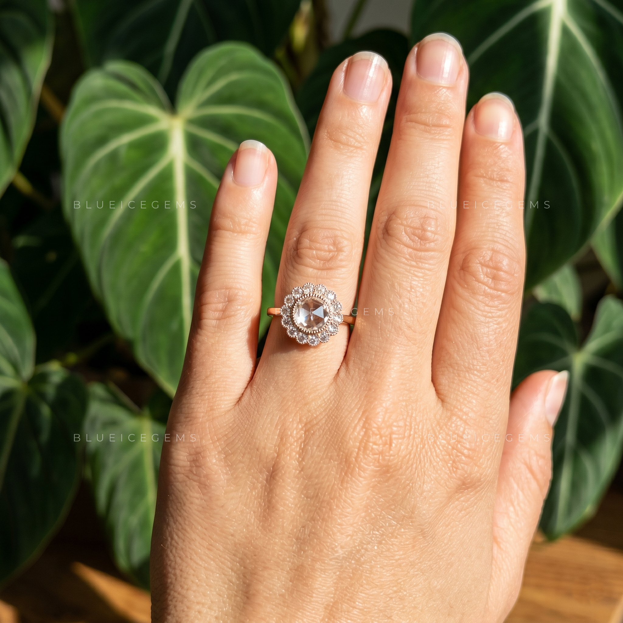 Vintage Radiance Round Rose Cut Antique Halo Engagement Ring