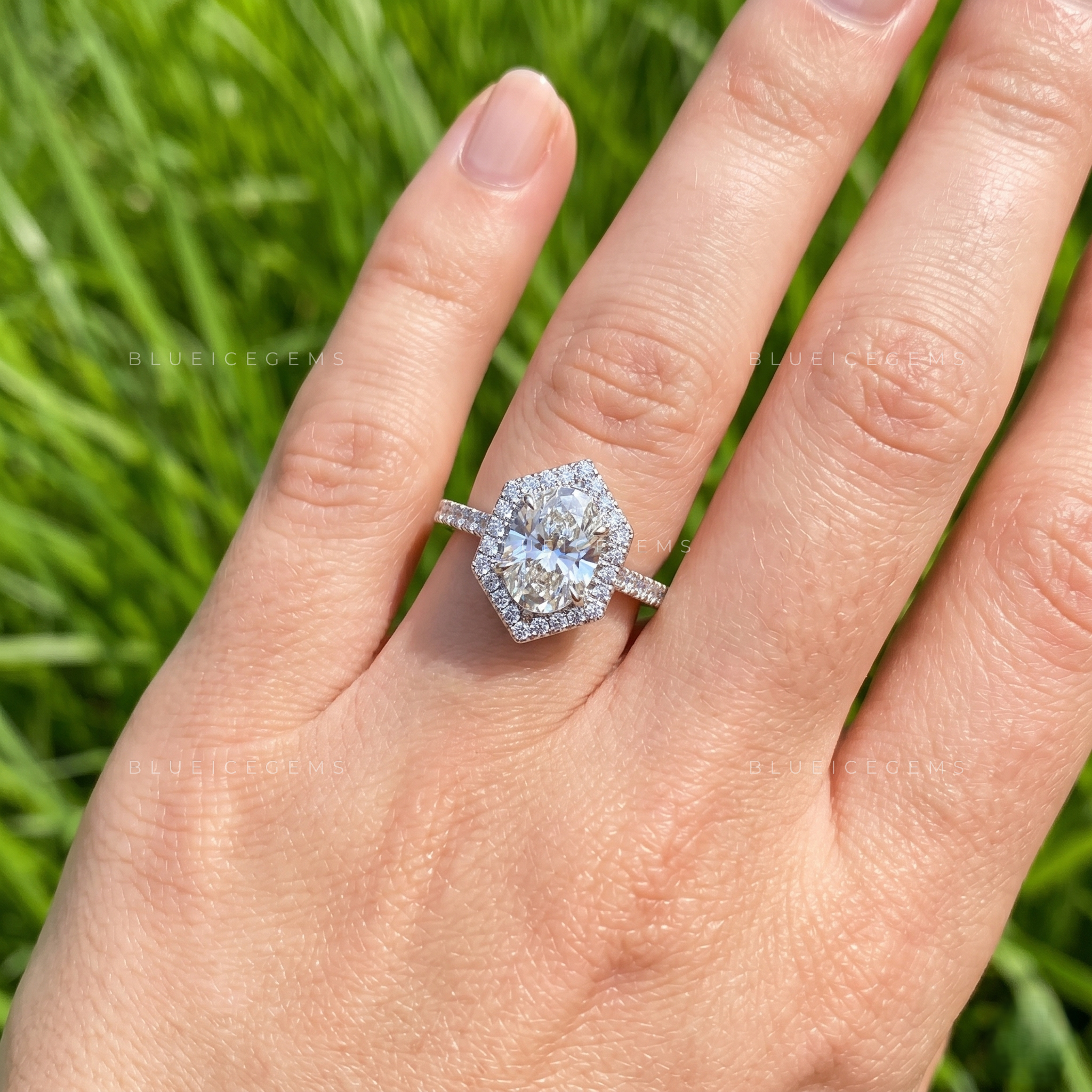 Vintage Grace Oval Cut Hidden Halo Engagement Ring