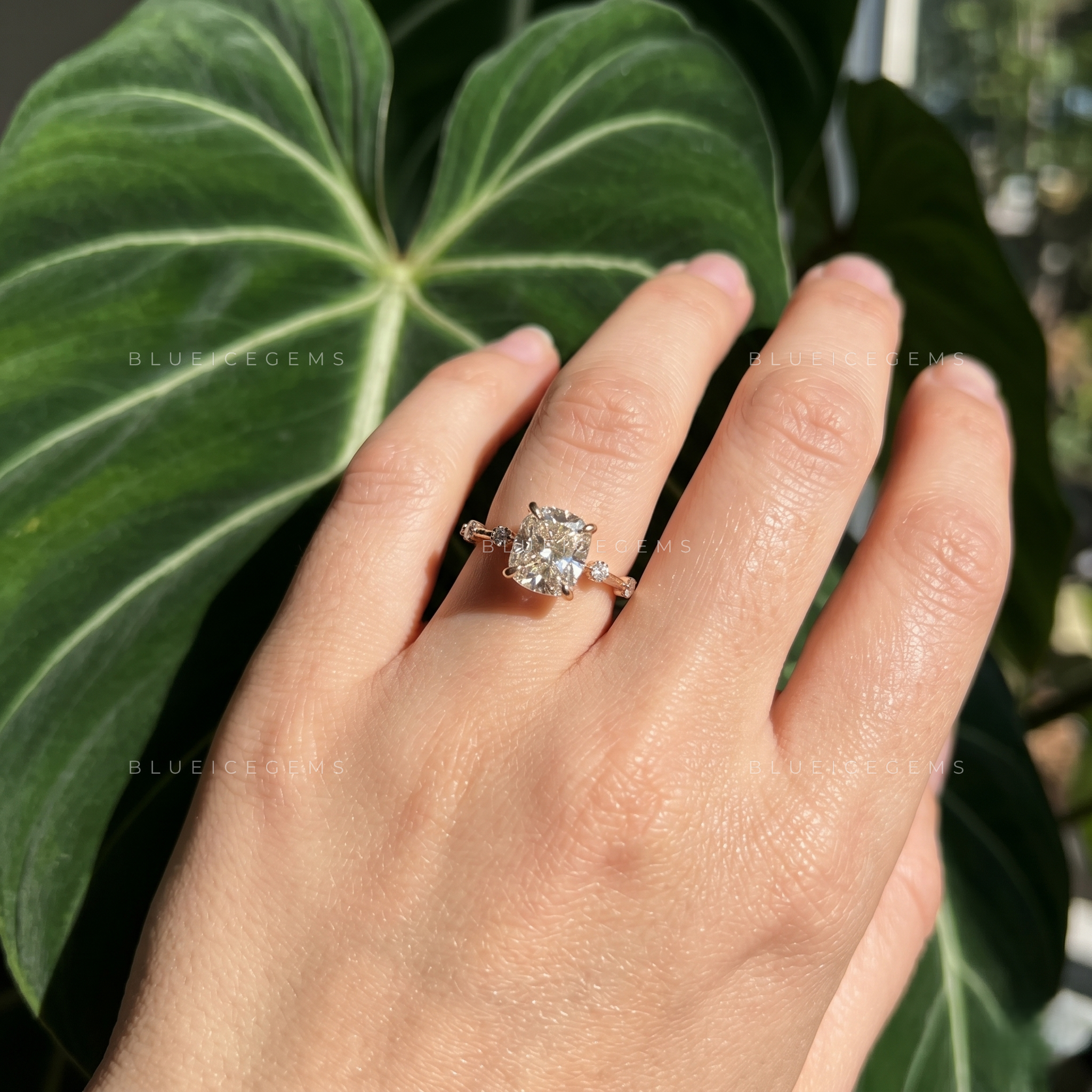 Velvet Romance Cushion Cut Solitaire Engagement Ring with Secret Accent Detail