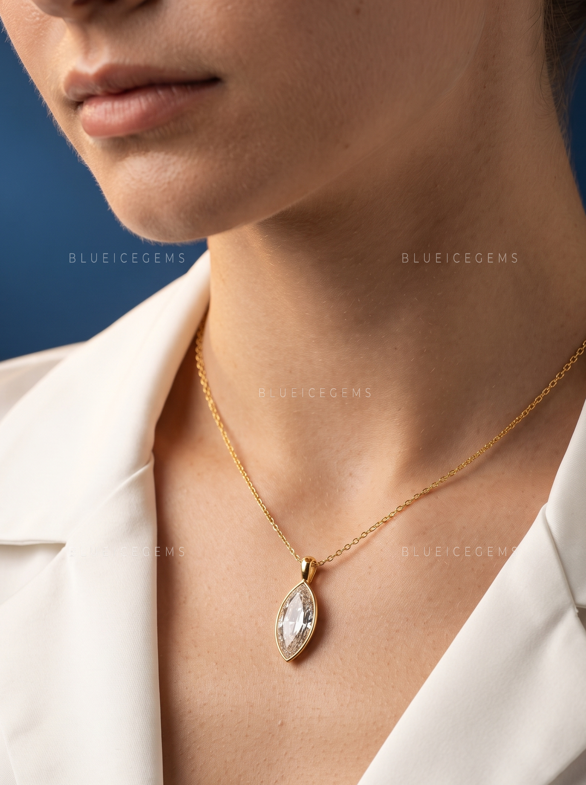 Step Cut Marquise Solitaire Diamond Pendant
