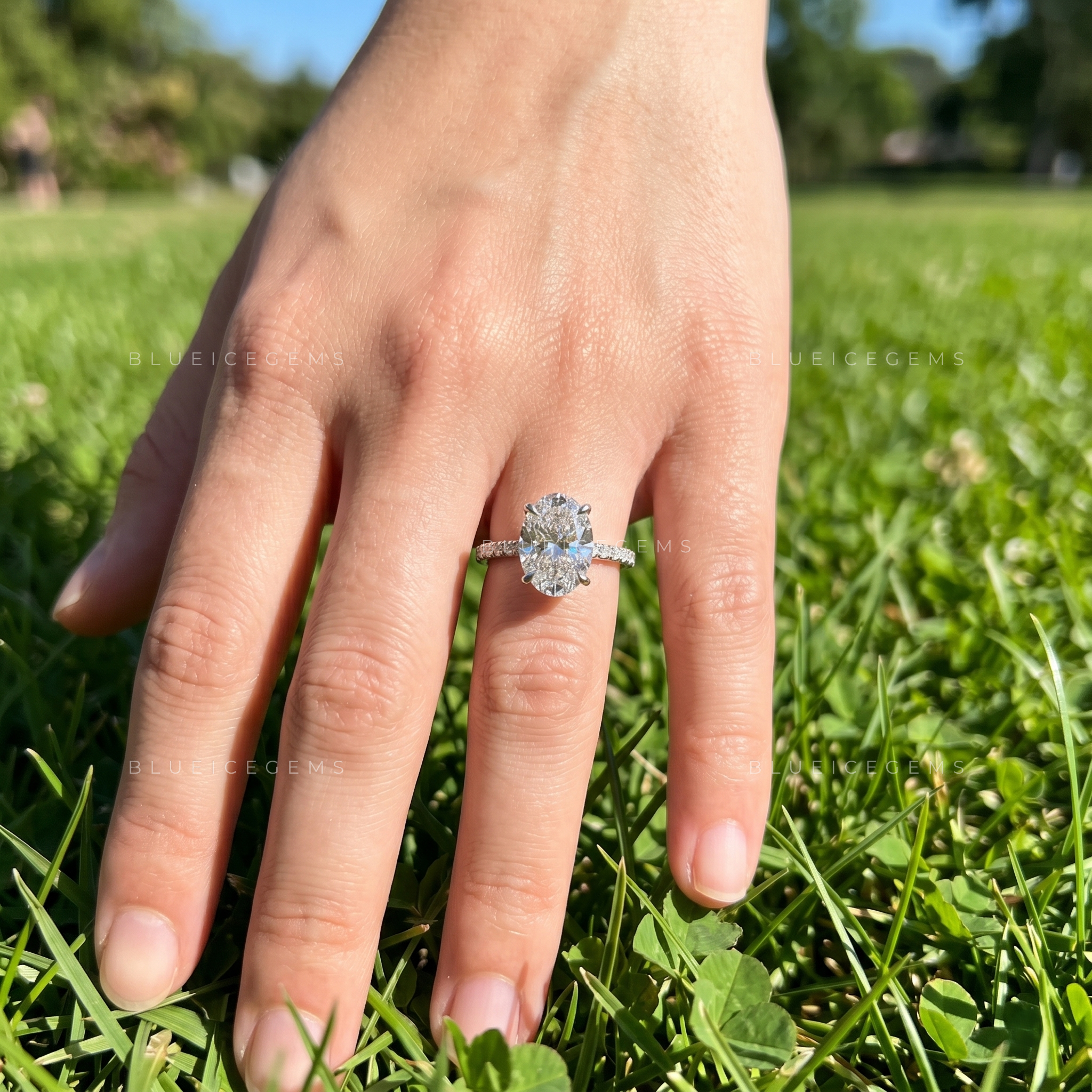 Radiant Constellation Oval Brilliant Cut Pavé Accent Engagement Ring