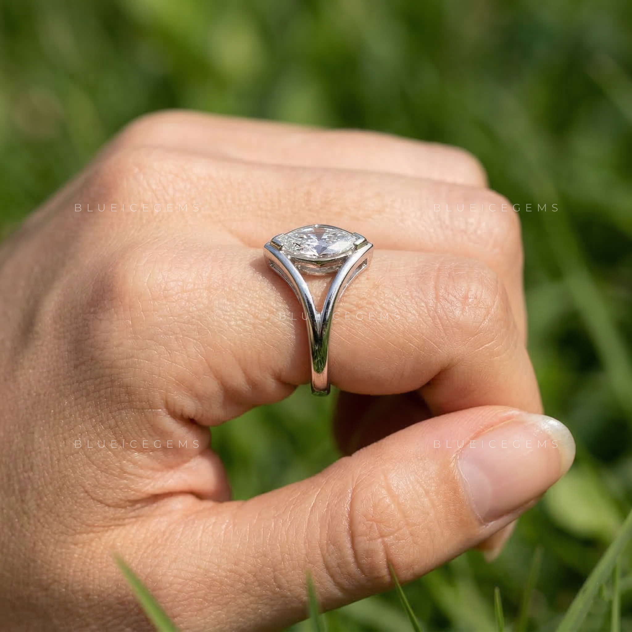 Marquise Cut Split Shank Solitaire Ring