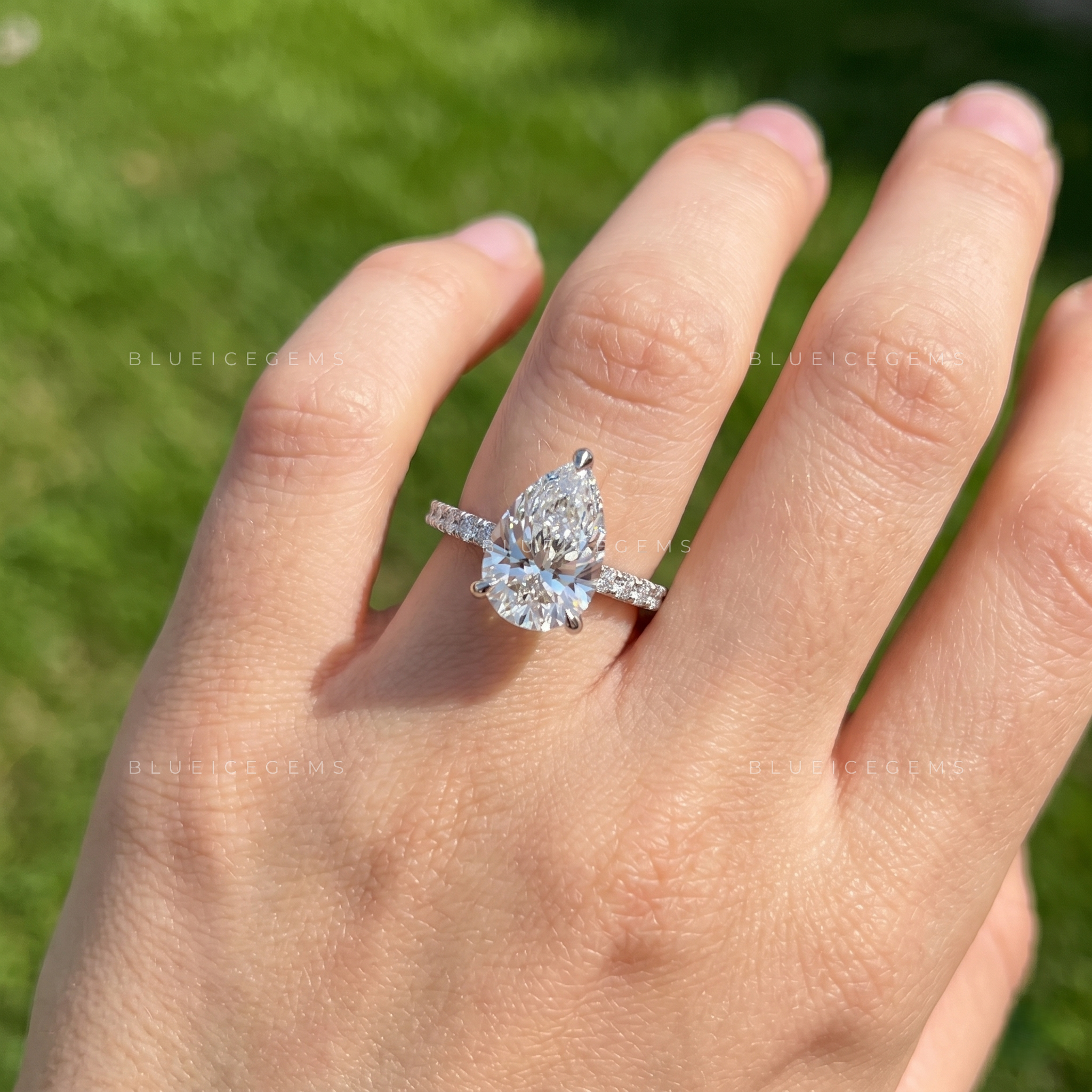 Ethereal Pear Brilliant Cut Hidden Halo Romantic Anniversary Statement Ring