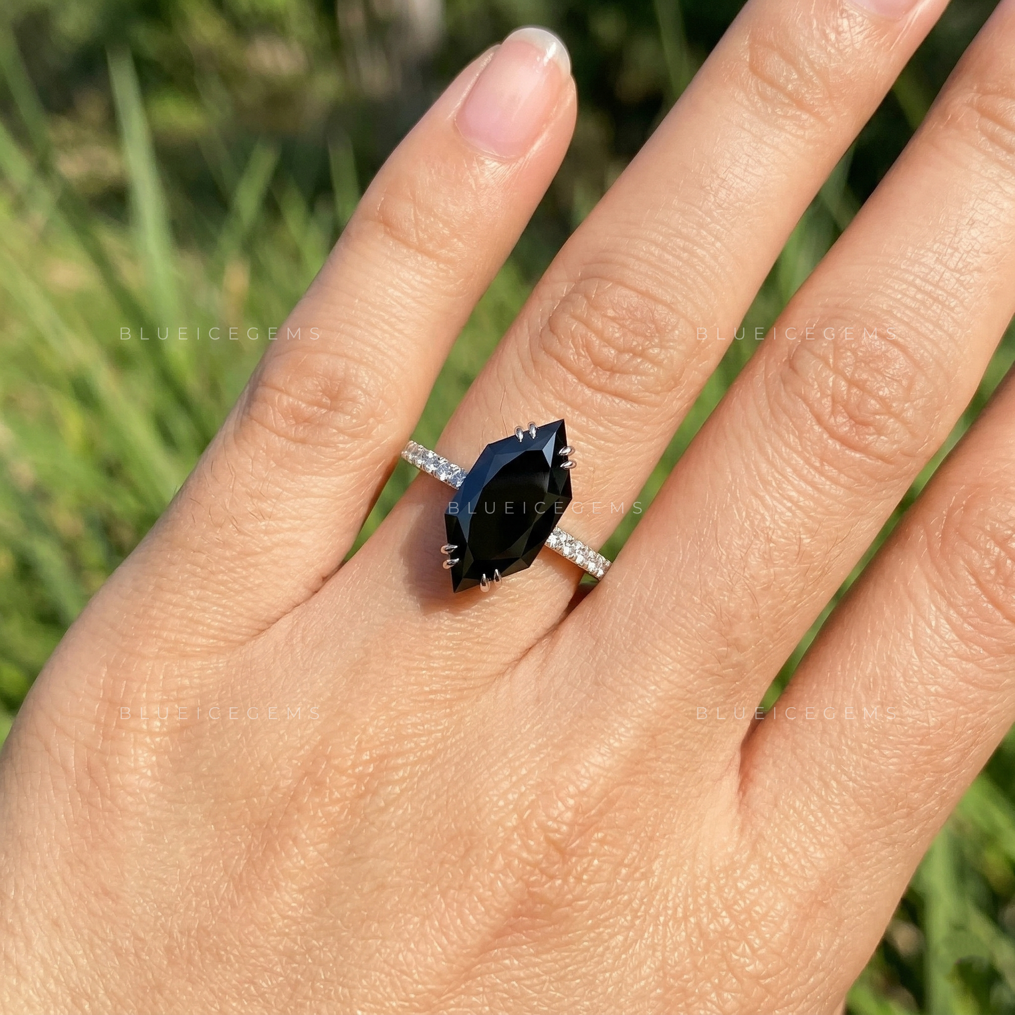 Midnight Noir Dutch Marquise Black Diamond Hidden Halo Ring