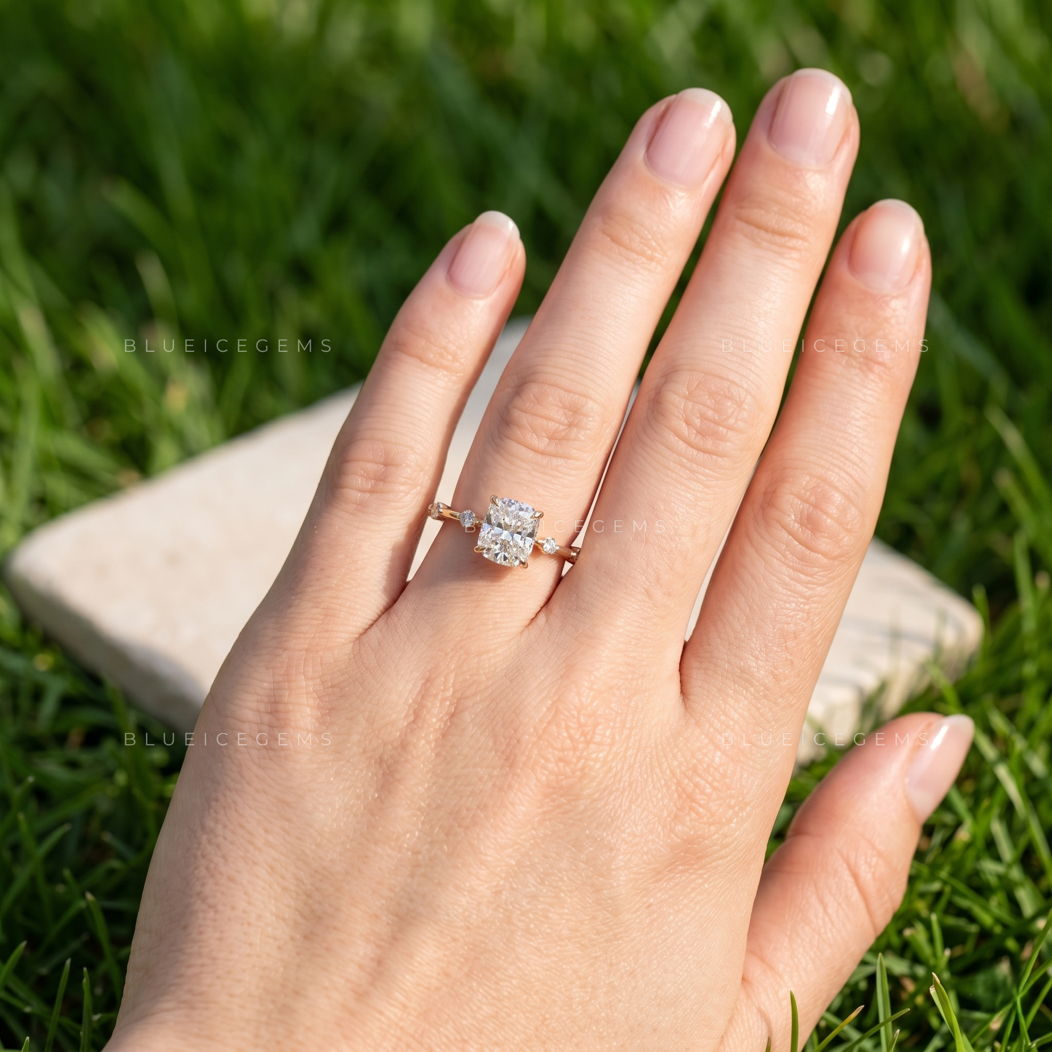 Enchanting Cushion Cut Solitaire Statement Ring with Sparkling Accents