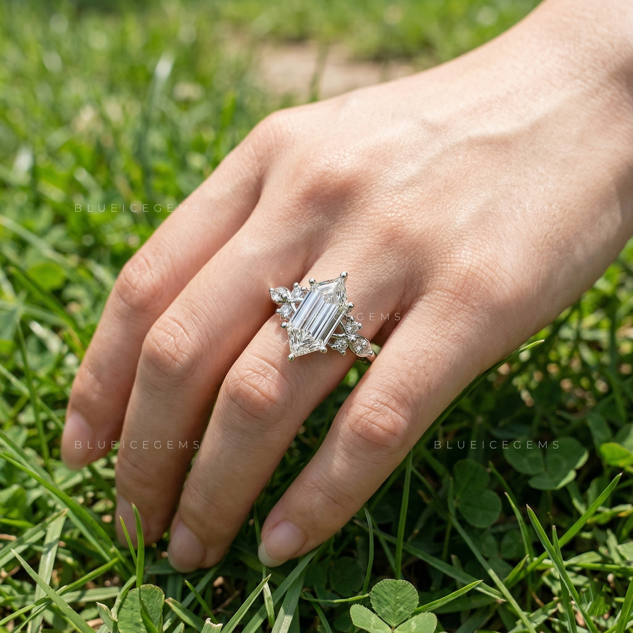 Architectural Radiance Hexagon and Marquise Floral Engagement Ring