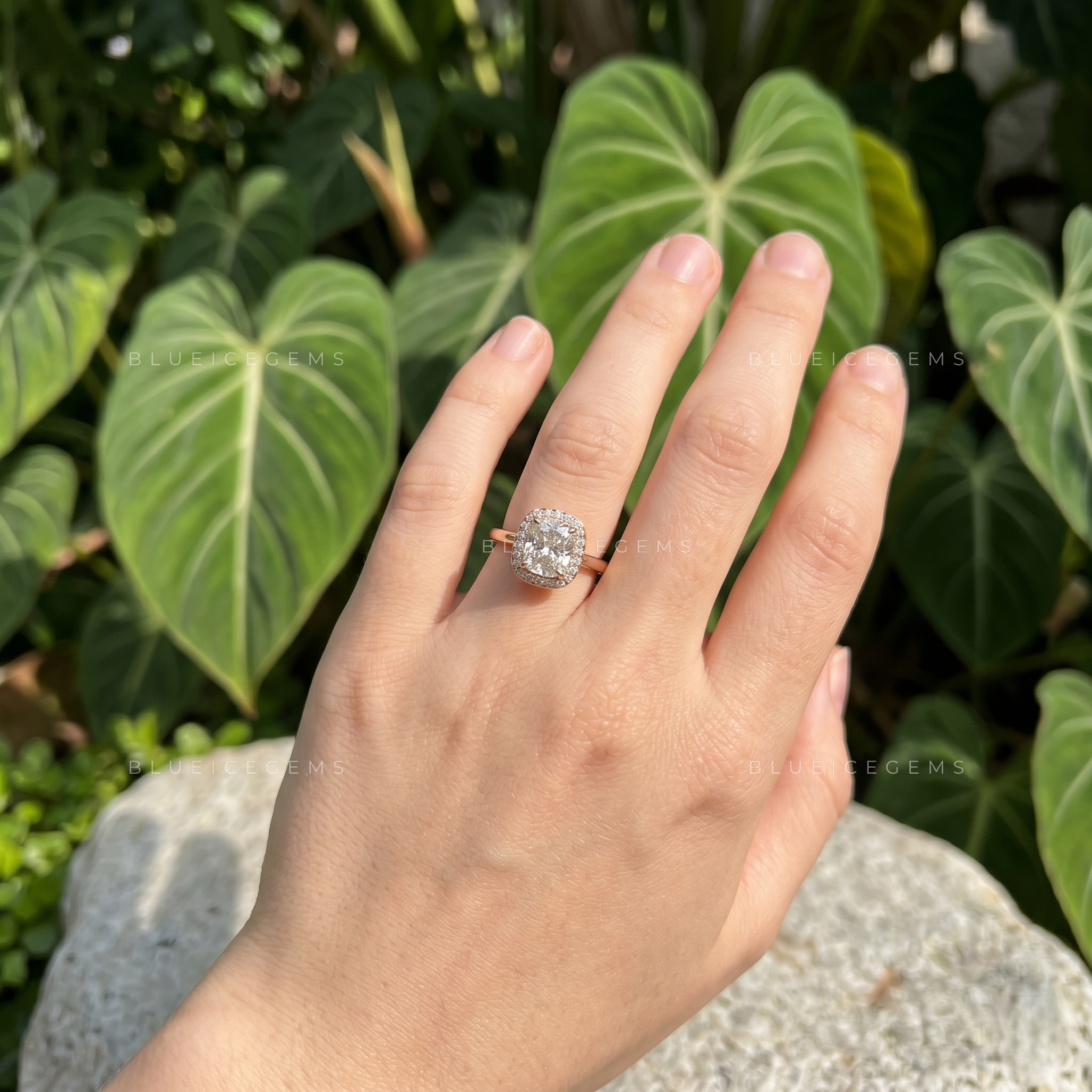 Imperial Charm Cushion Cut Halo Engagement Ring Open Gallery Design