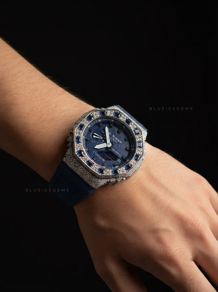 Sapphire Sovereign Iced Watch – VVS Moissanite Blue Edition