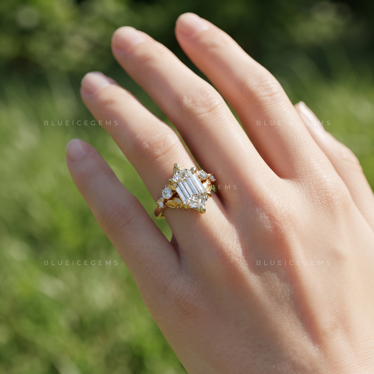 Blossom Floral Elongated Hexagon Engagement Ring