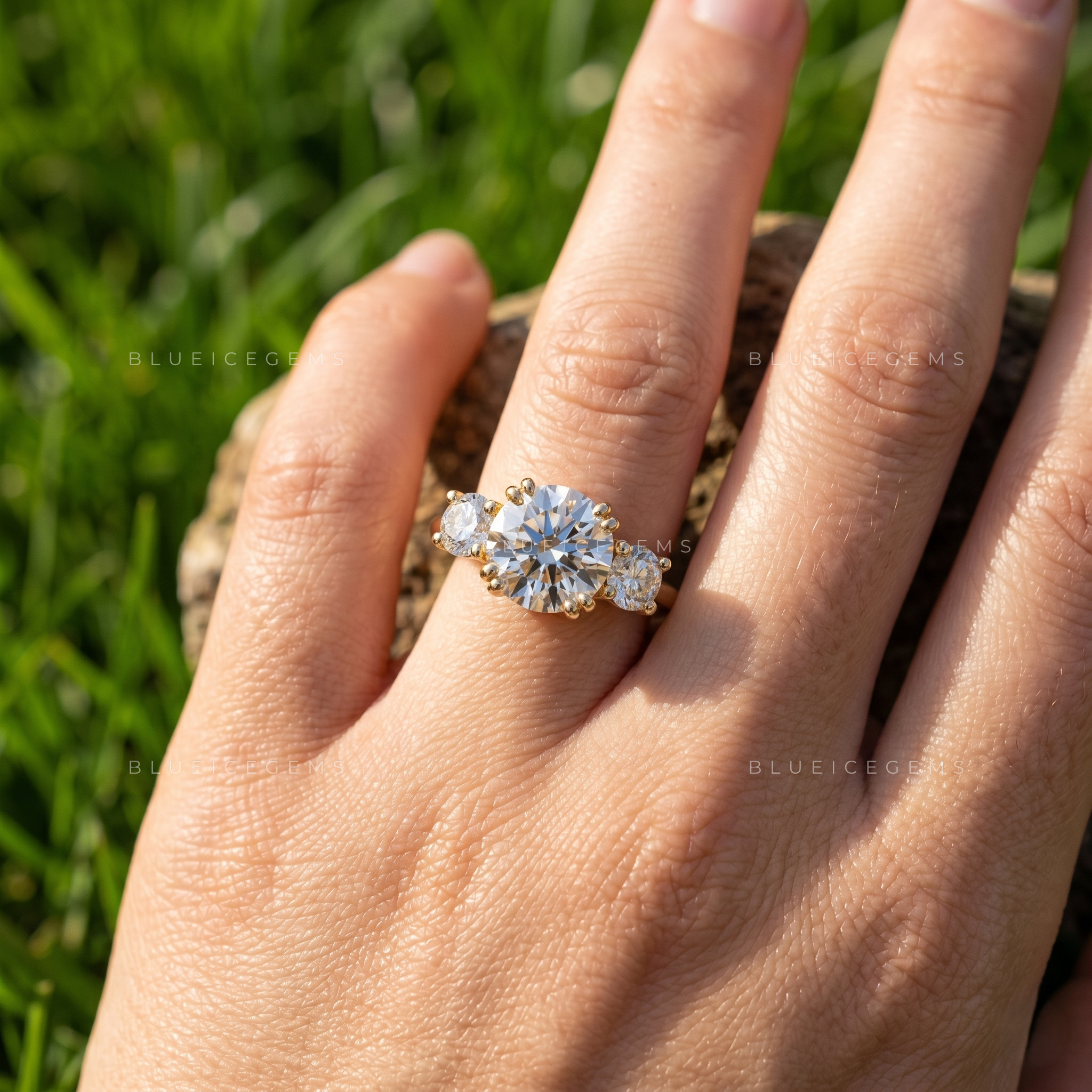 Radiant Trilogy Round Brilliant Cut Three-Stone Statement Ring