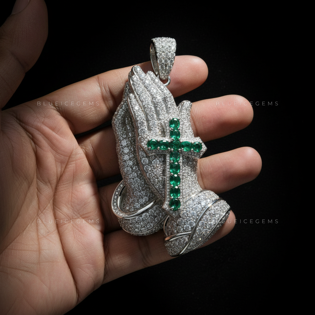 The Devotional Sovereign: Emerald Cross & Diamond Praying Hands