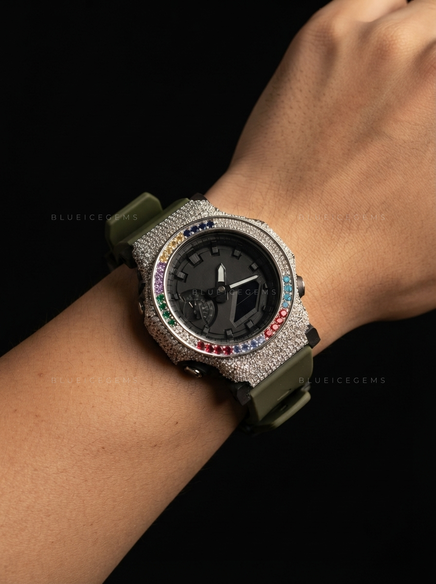 Custom Rainbow Full Iced-Out Moissanite Watch