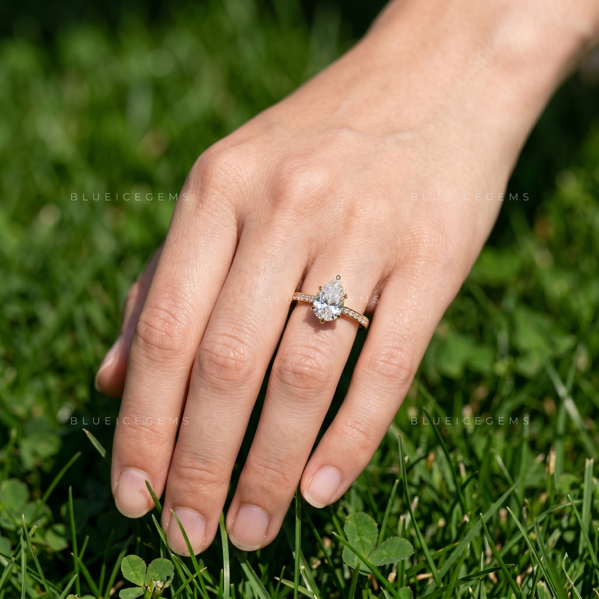 Imperial Tear Pear Brilliant Cut Pave Accent Solitaire Engagement Ring