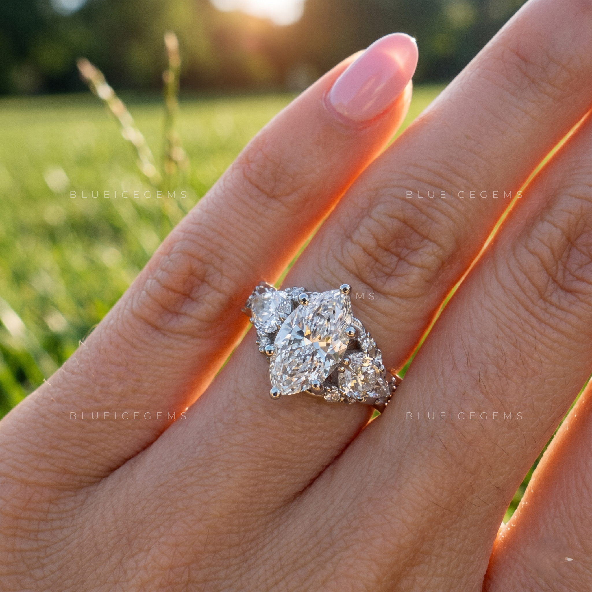 Botanical Radiance Marquise Cut Floral Engagement Ring