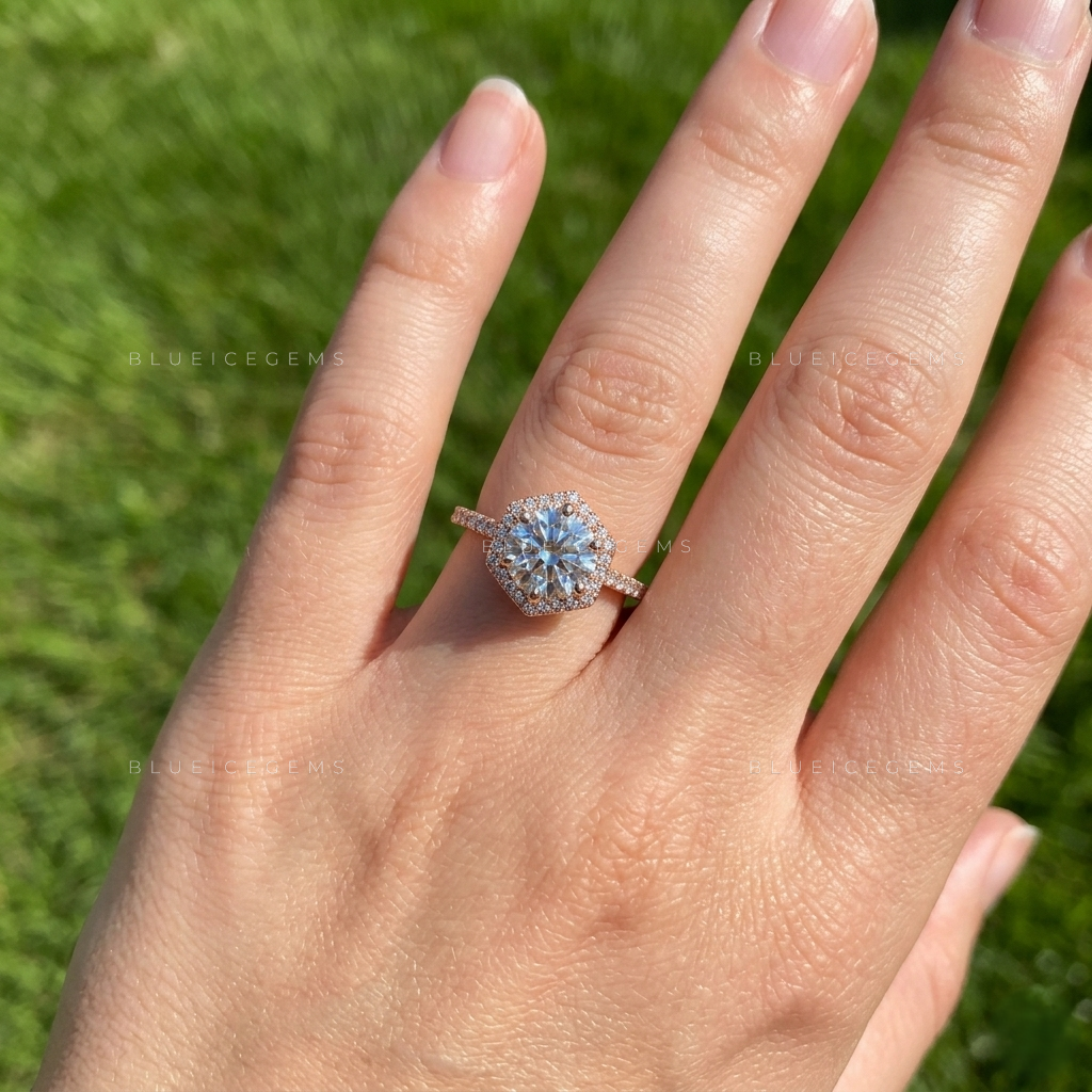 Luminous Round Brilliant Cut Halo Ornate Heirloom Engagement Ring