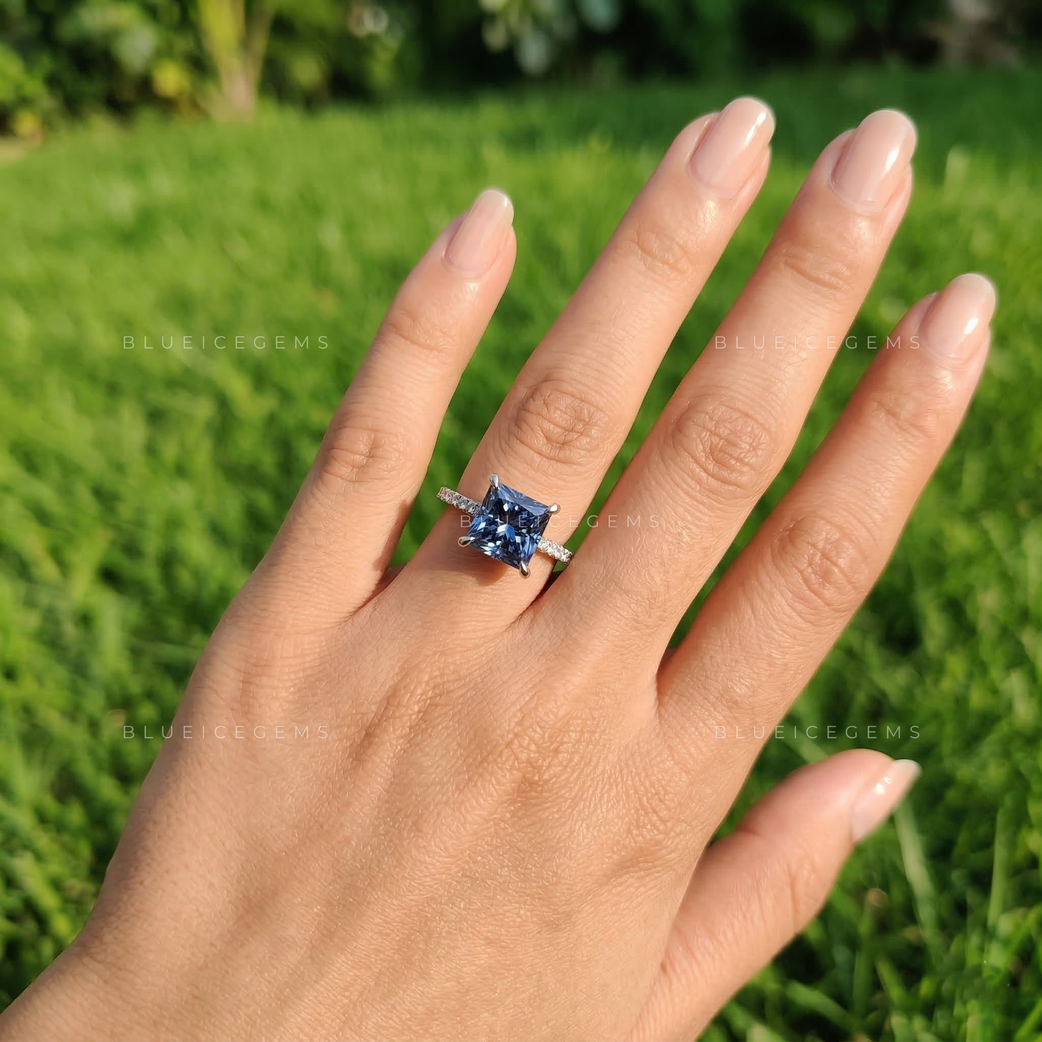 Cobalt Spark Princess Cut Solitaire Ring