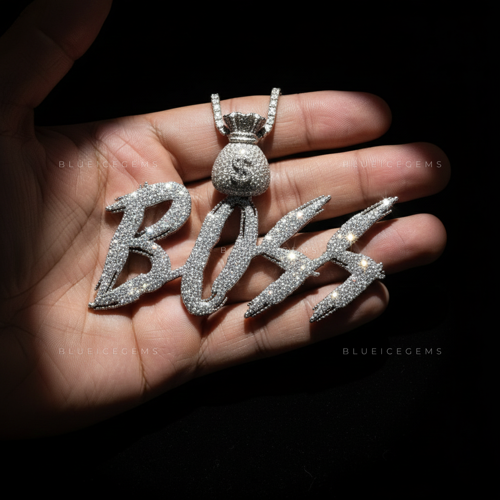 The "BOSS" Ambition: Sharp Electric Script & Money Bag Emblem Pendant