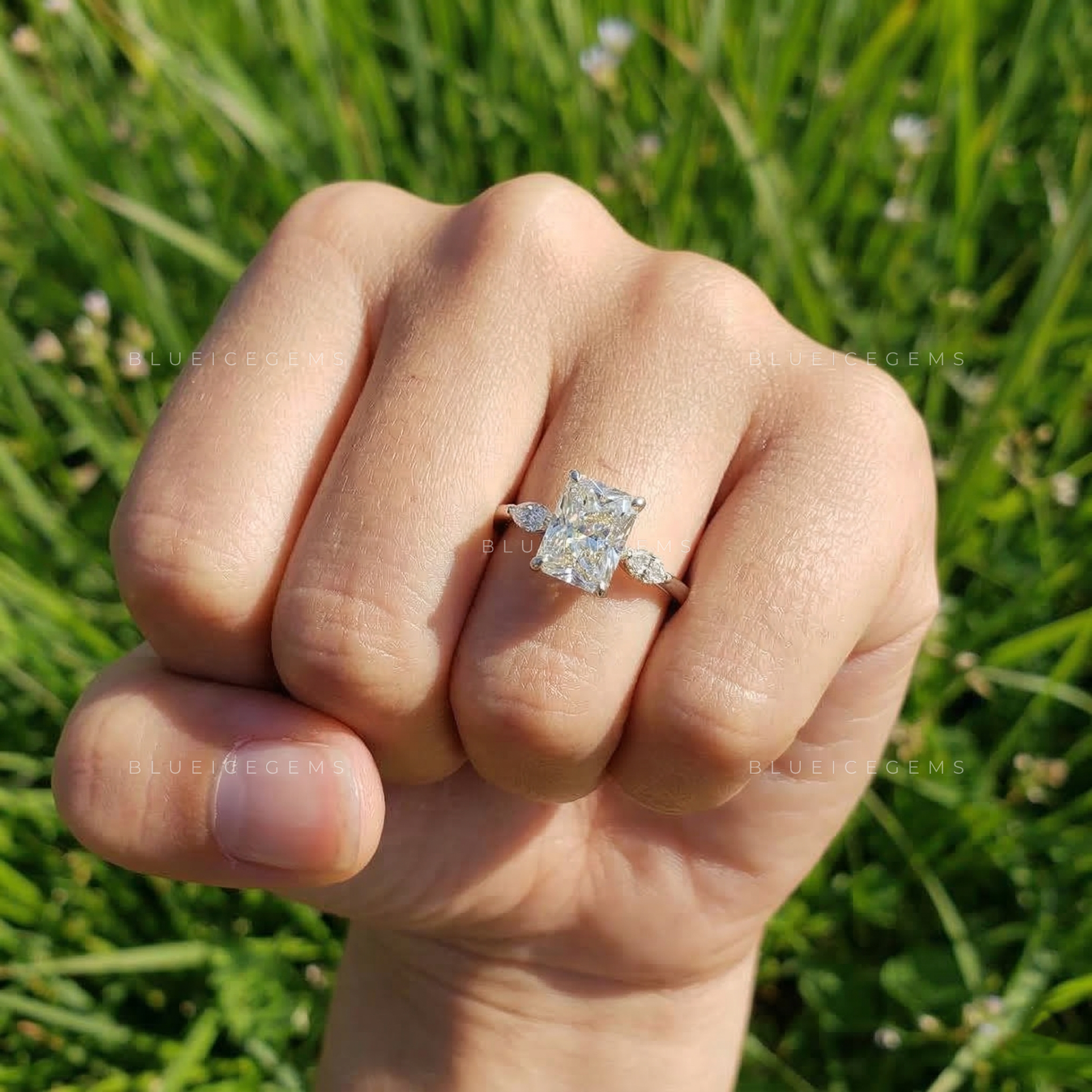 Celestial Three-Stone Radiant Cut Engagement Ring