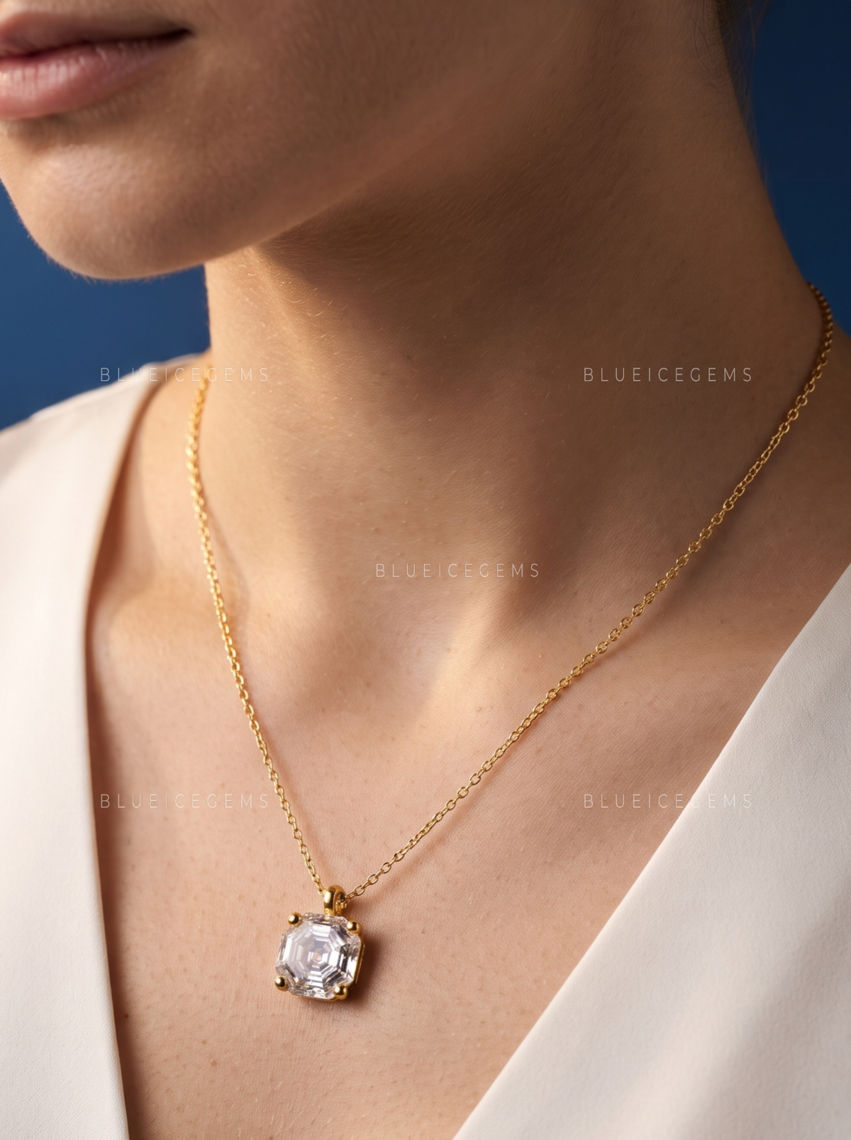 Octagonal Step Cut Solitaire Diamond Pendant