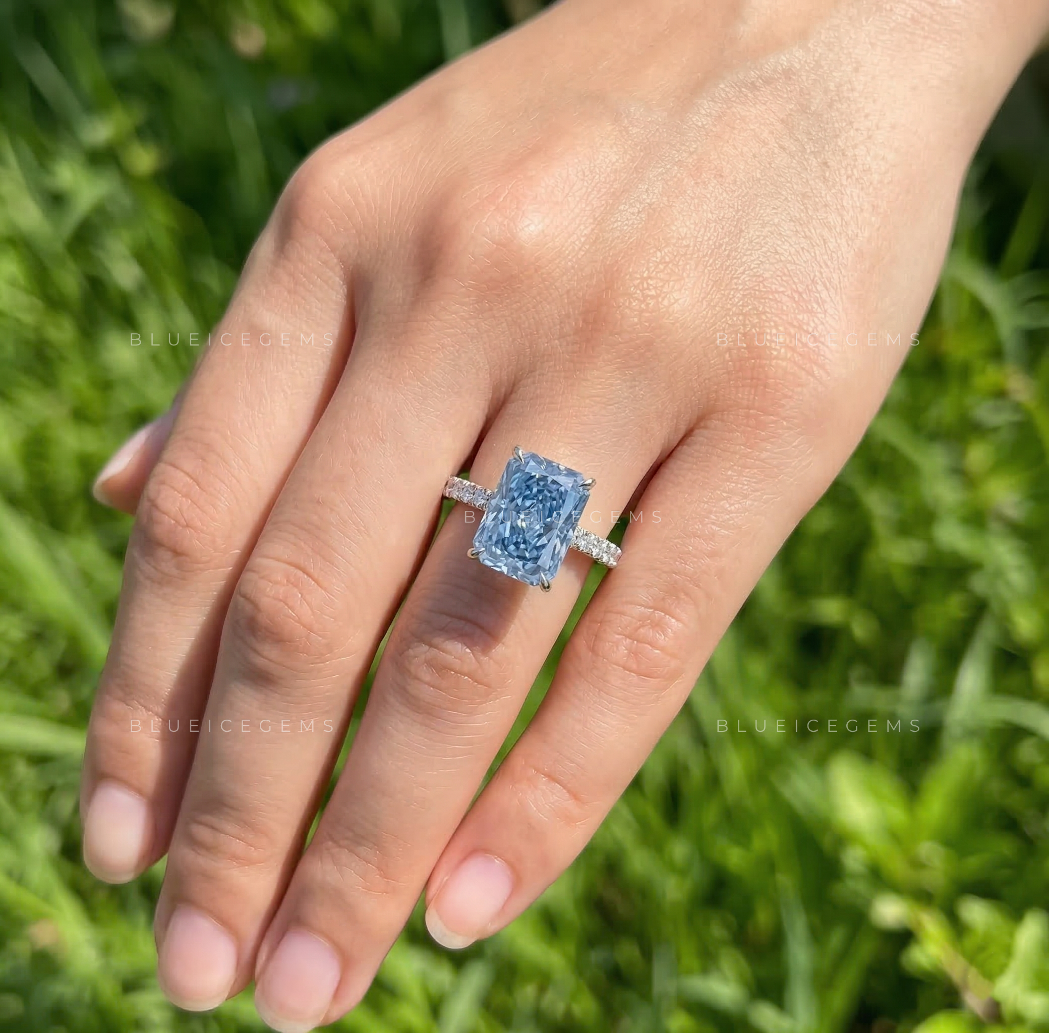Azure Radiance Radiant Cut Pavé Engagement Ring