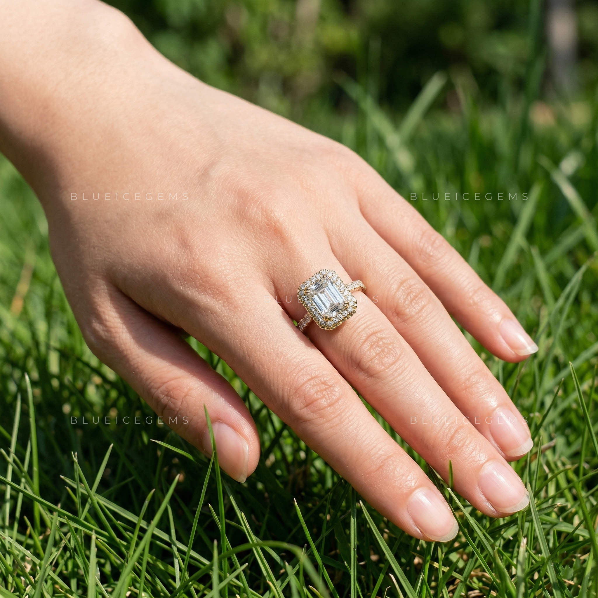 Sophisticated Radiance Emerald Cut Pavé Engagement Ring