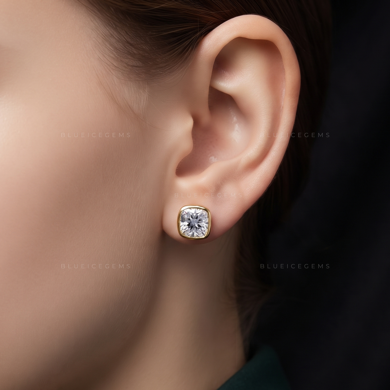 Monogram Cushion Bezel Lab-Grown Diamond Stud Earrings