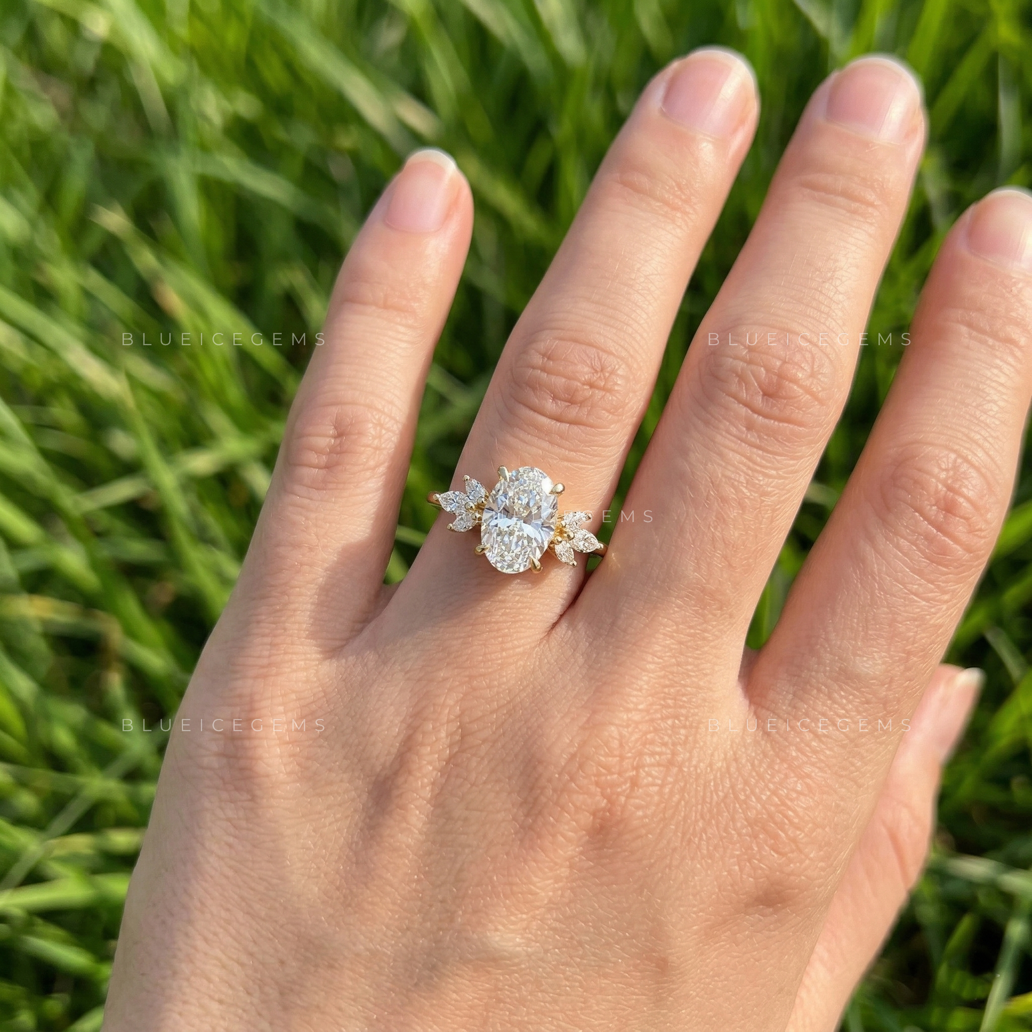Celestial Radiance Oval and Marquise Floral Engagement Ring