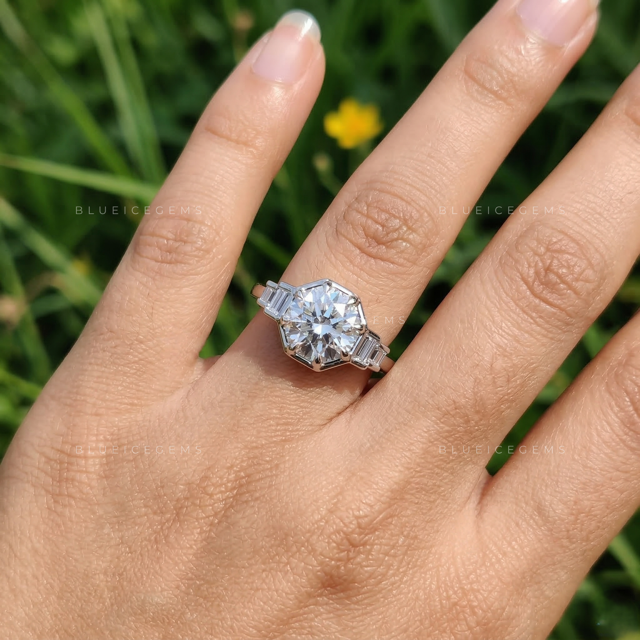 Timeless Round Cut Baguette Accent Ring