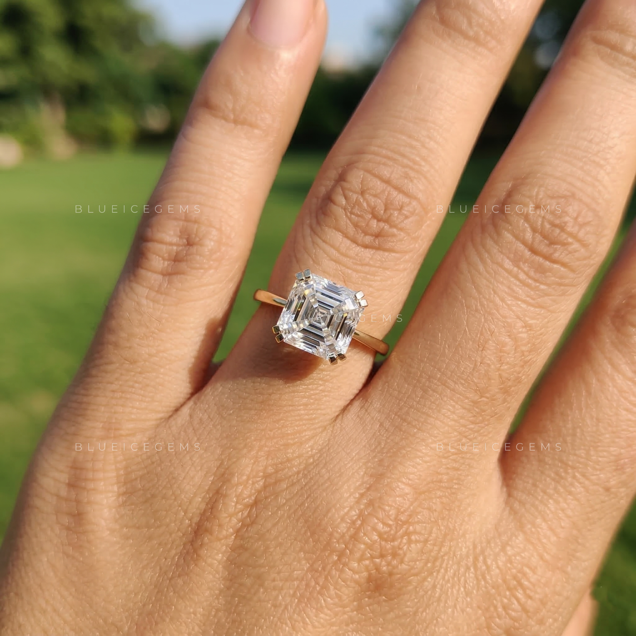 Art Deco Inspired Asscher Cut Solitaire Ring