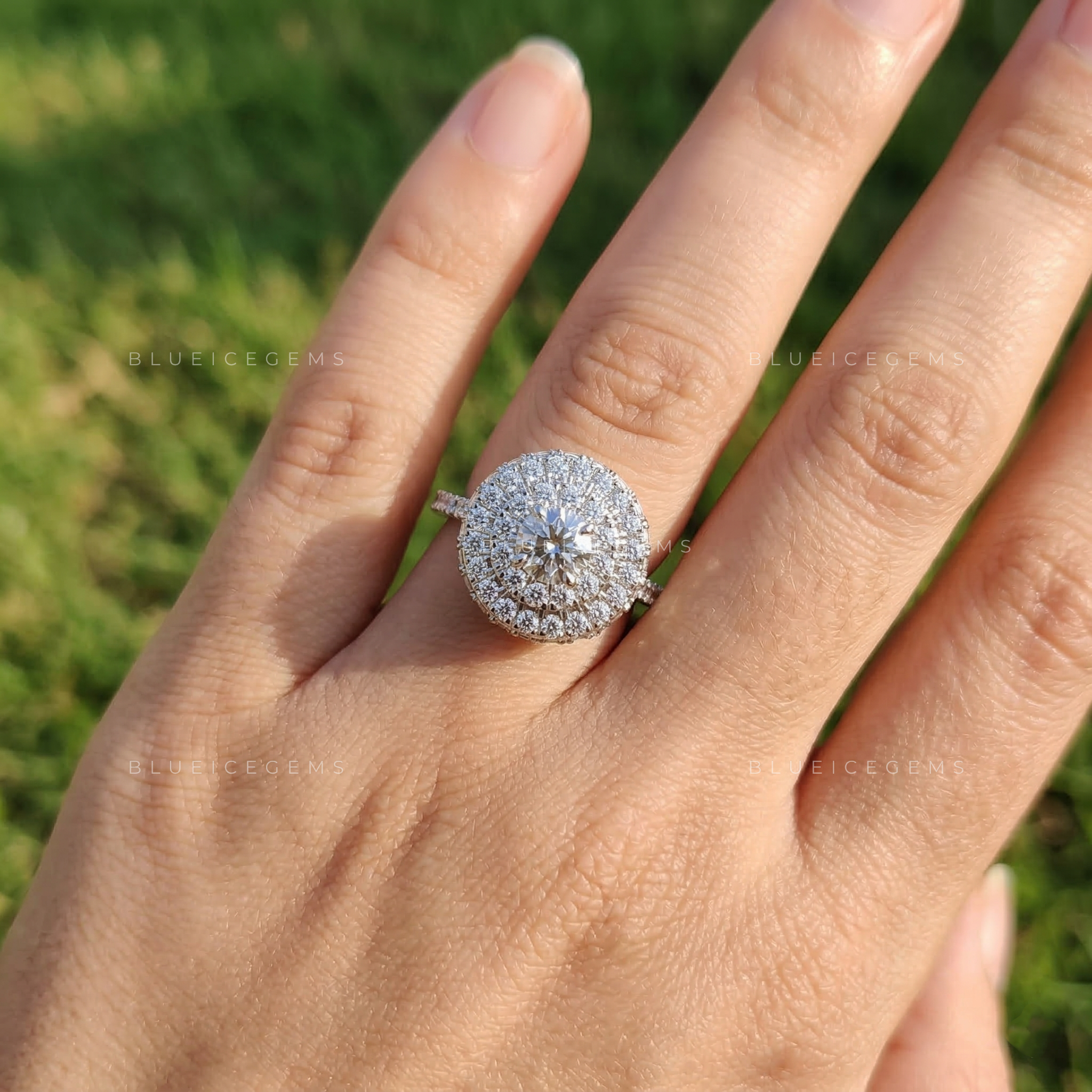 Celestial Luster Double Halo Ornate Handcrafted Wedding Ring