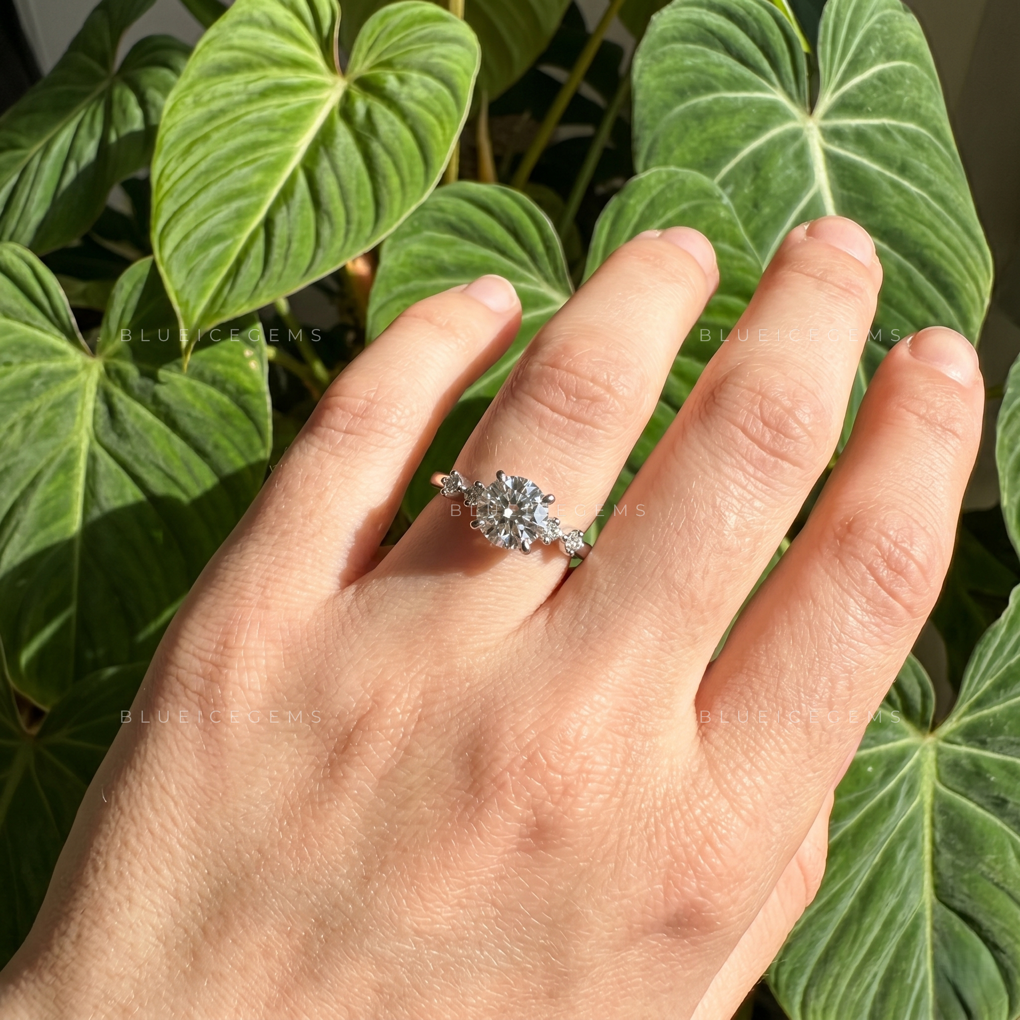 Exquisite Round Cut Pavé Accent Engagement Ring