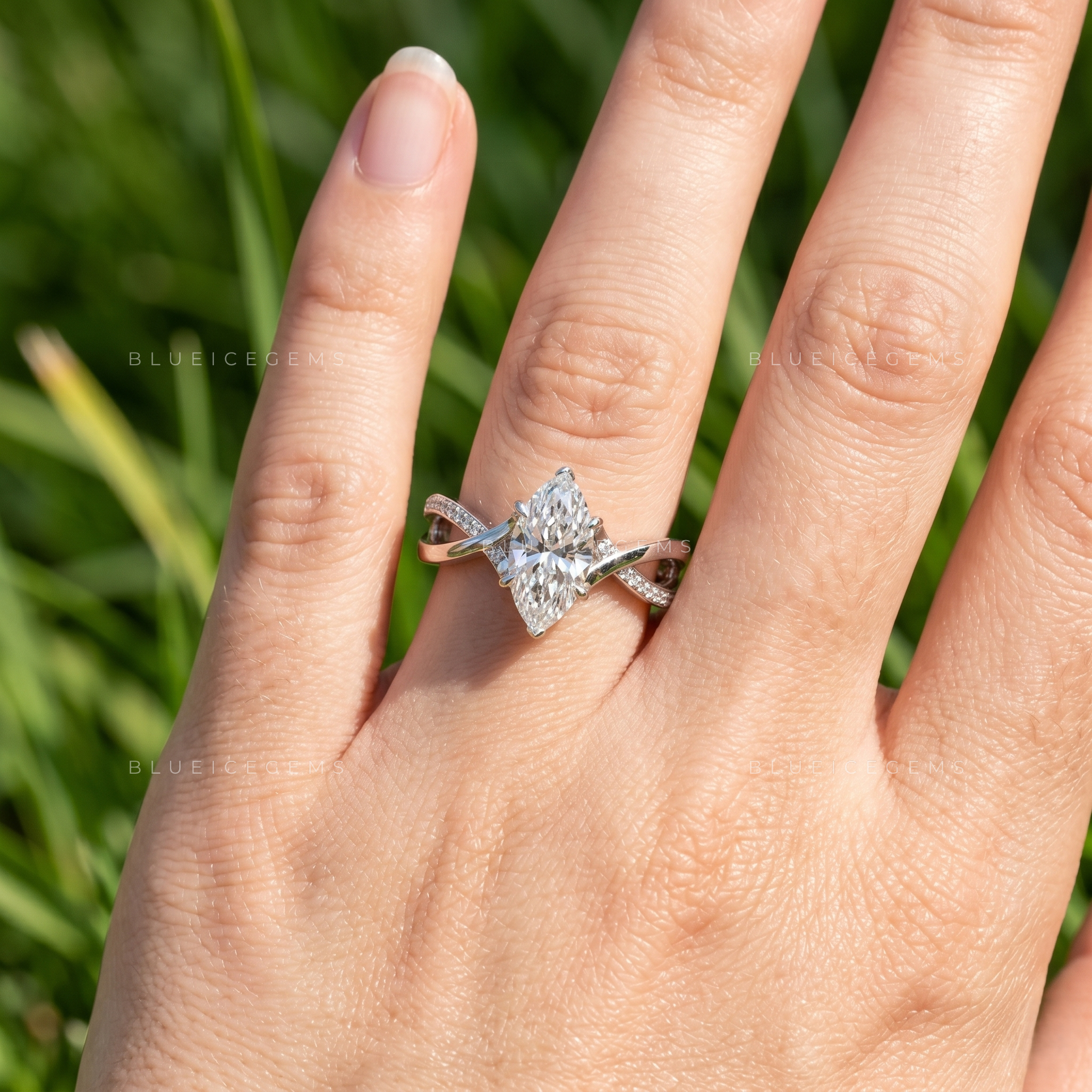 Radiant Marquise Cut Twisted Pave Statement Engagement Ring