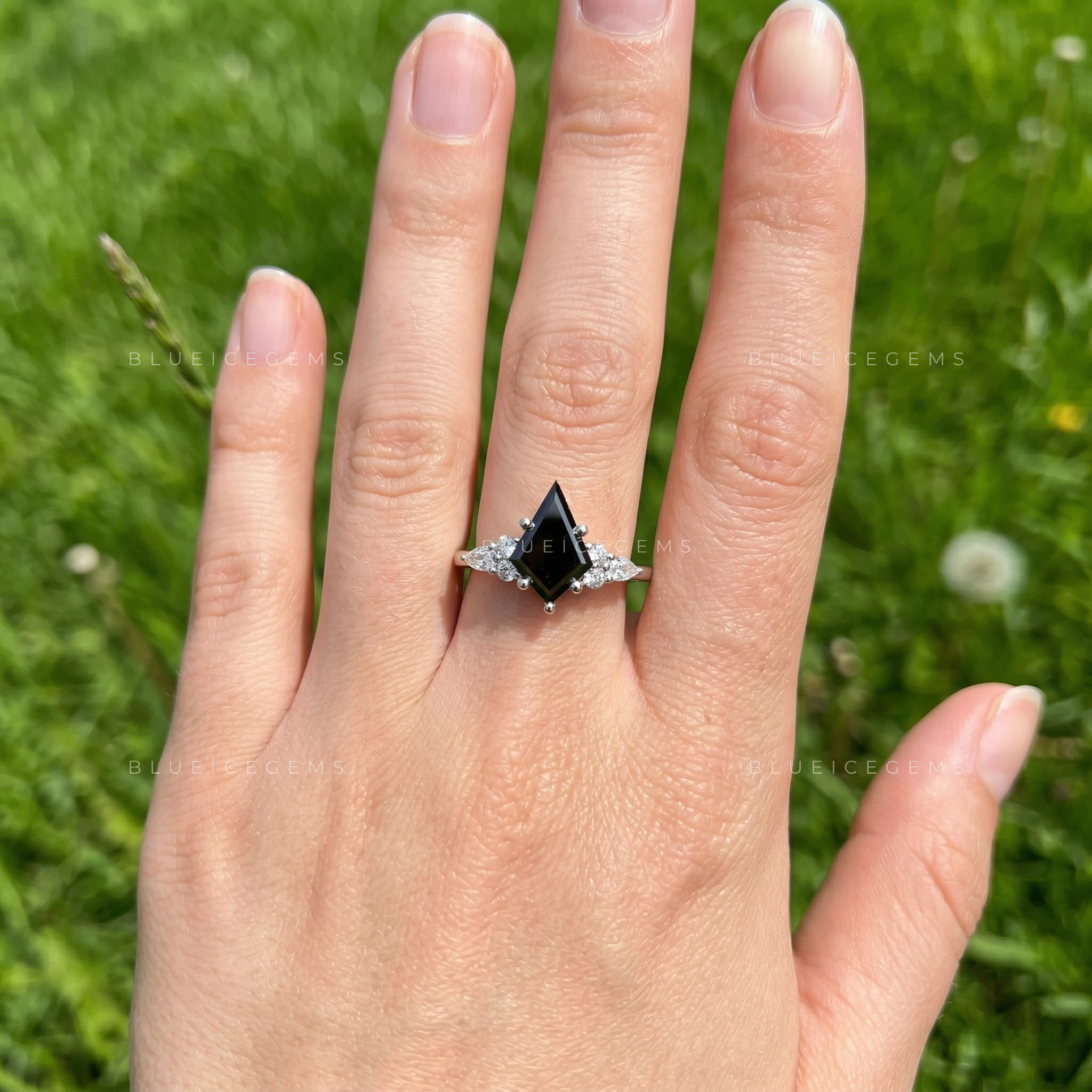 Midnight Noir Kite Cut Black Diamond Celestial Accent Ring