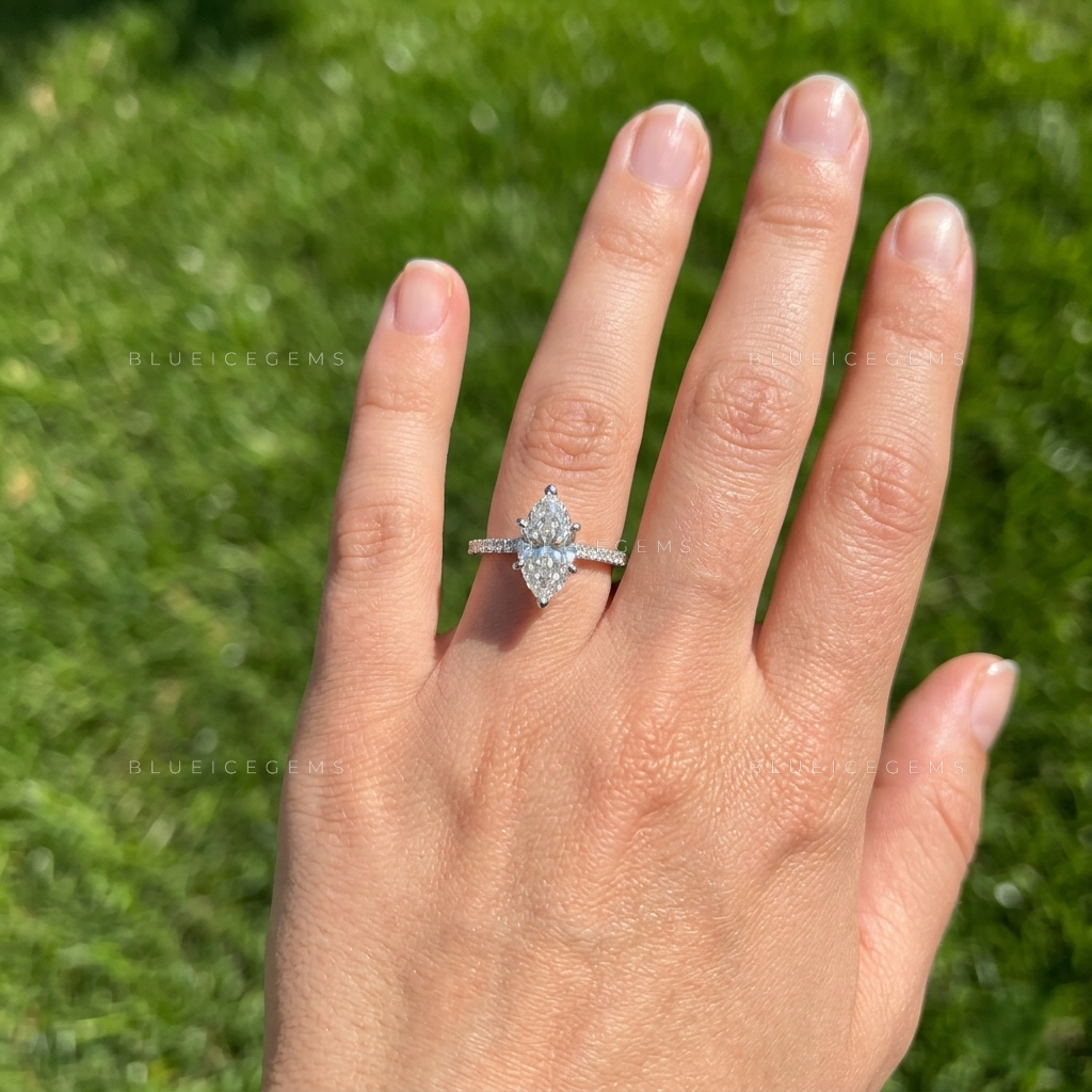 Splendid Marquise Brilliant Cut Pave Accented Heritage Engagement Ring