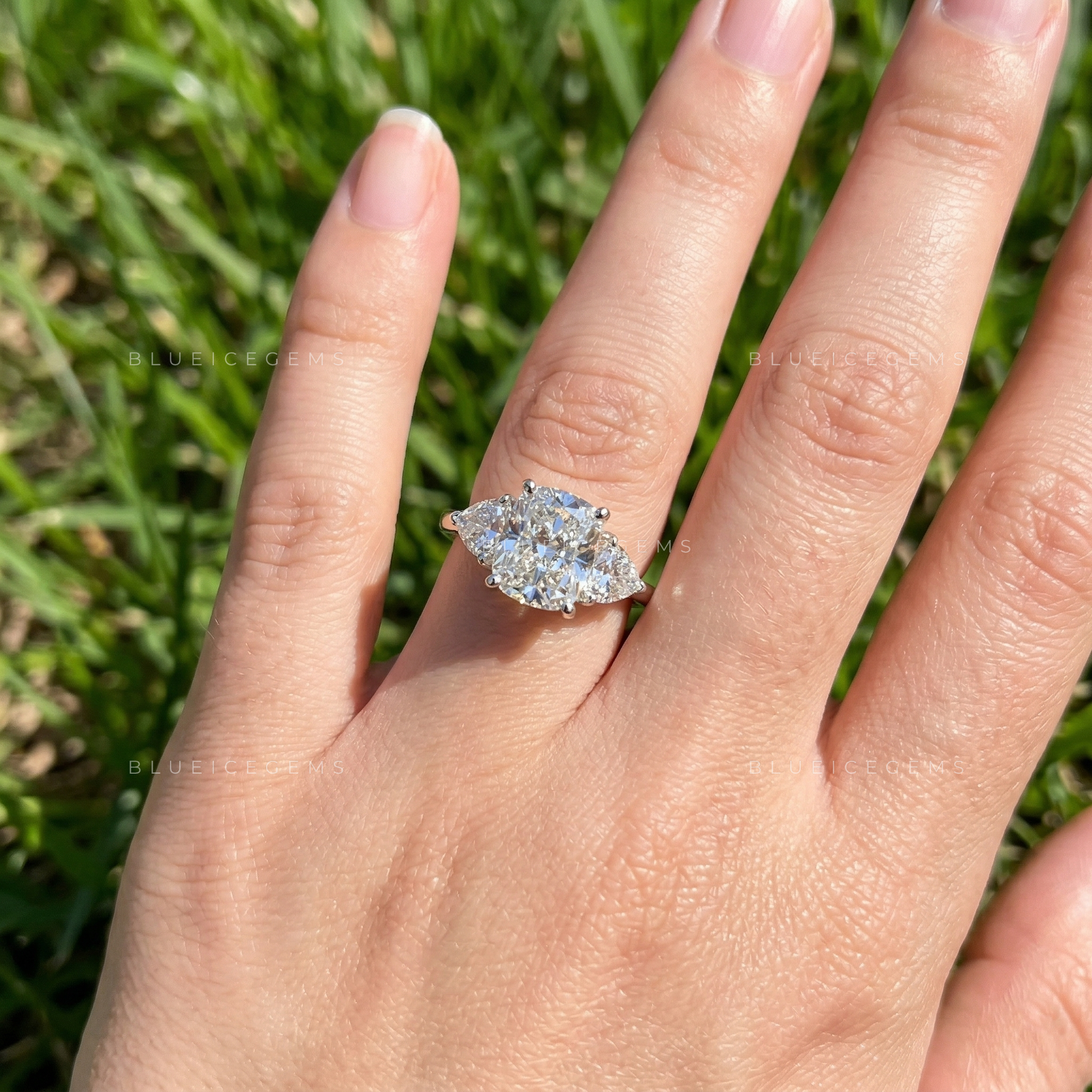 THE ETERNAL TRIO: Cushion Cut Three-Stone Statement Engagement Ring